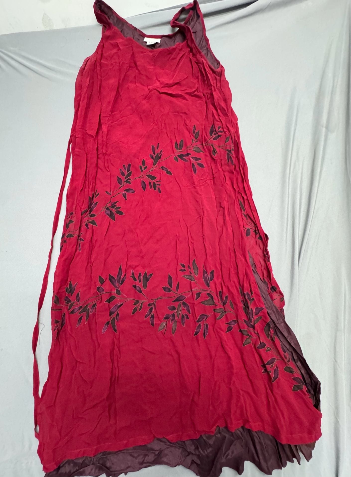 Avenue Maxi Dress Size 18/20 Red Leaf Print Rayon Sleeveless Slip 2