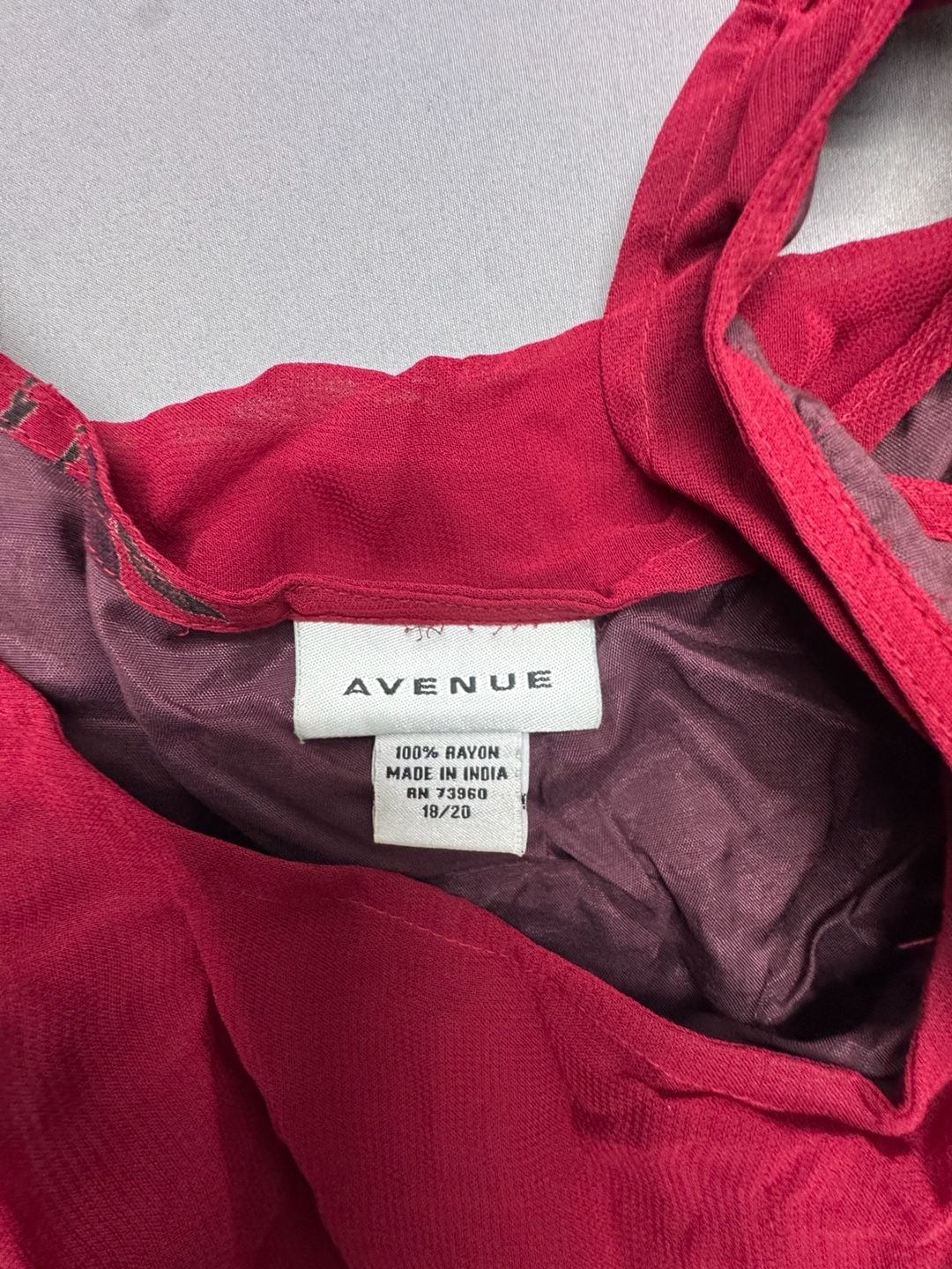 Avenue Maxi Dress Size 18/20 Red Leaf Print Rayon Sleeveless Slip 3