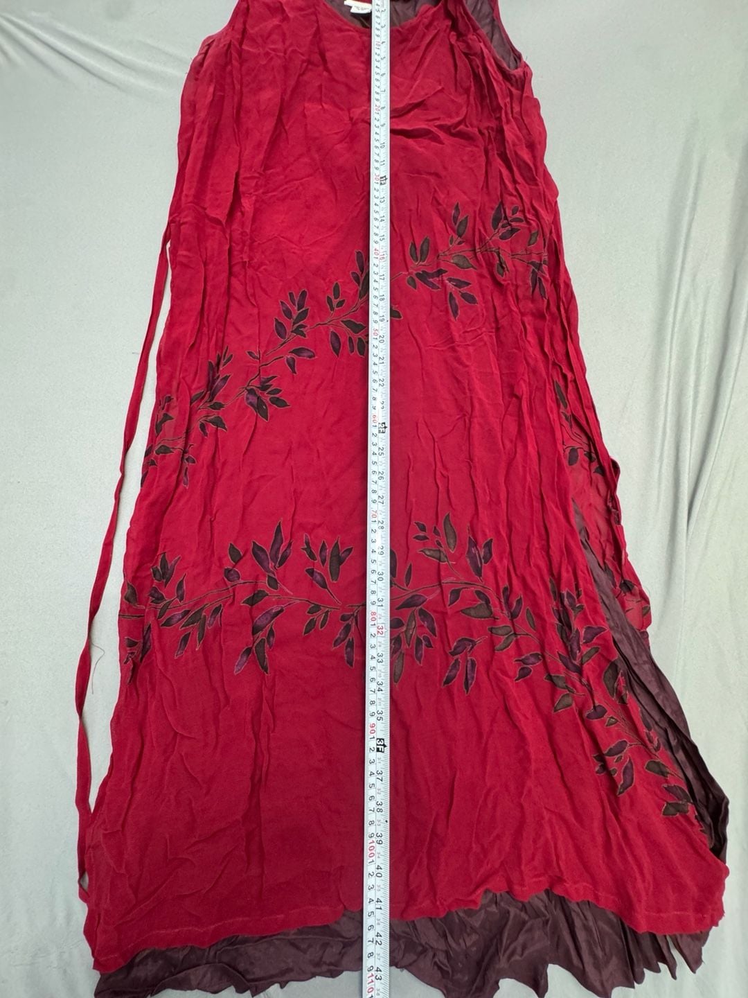 Avenue Maxi Dress Size 18/20 Red Leaf Print Rayon Sleeveless Slip 4