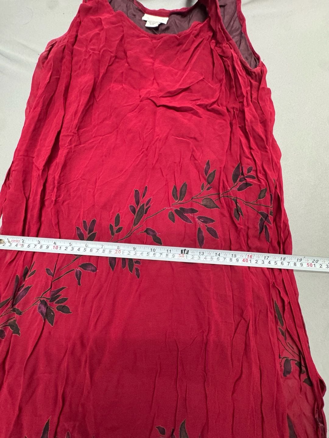 Avenue Maxi Dress Size 18/20 Red Leaf Print Rayon Sleeveless Slip 5