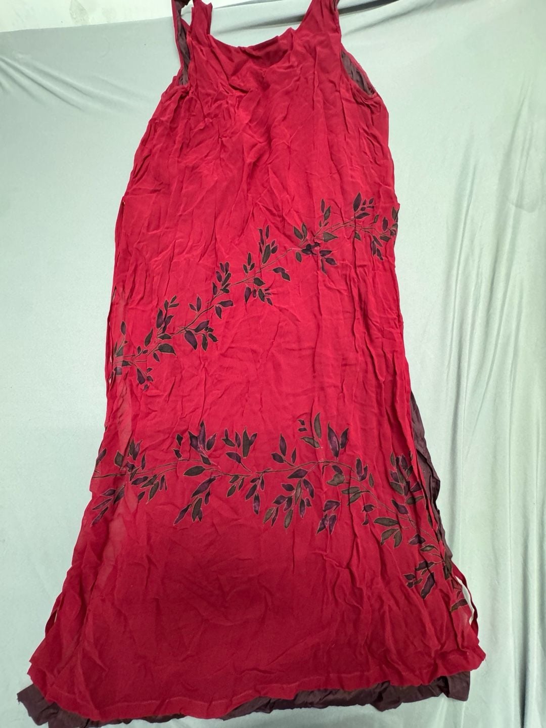 Avenue Maxi Dress Size 18/20 Red Leaf Print Rayon Sleeveless Slip 6