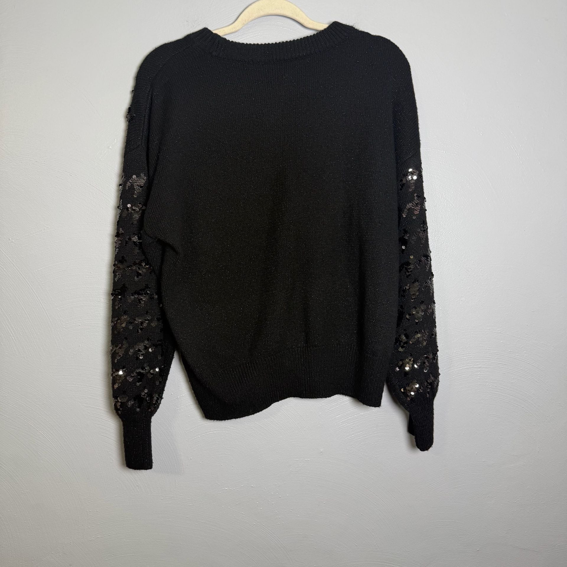 Nine West Sequin Striped Black Crewneck Sweater Size L 3