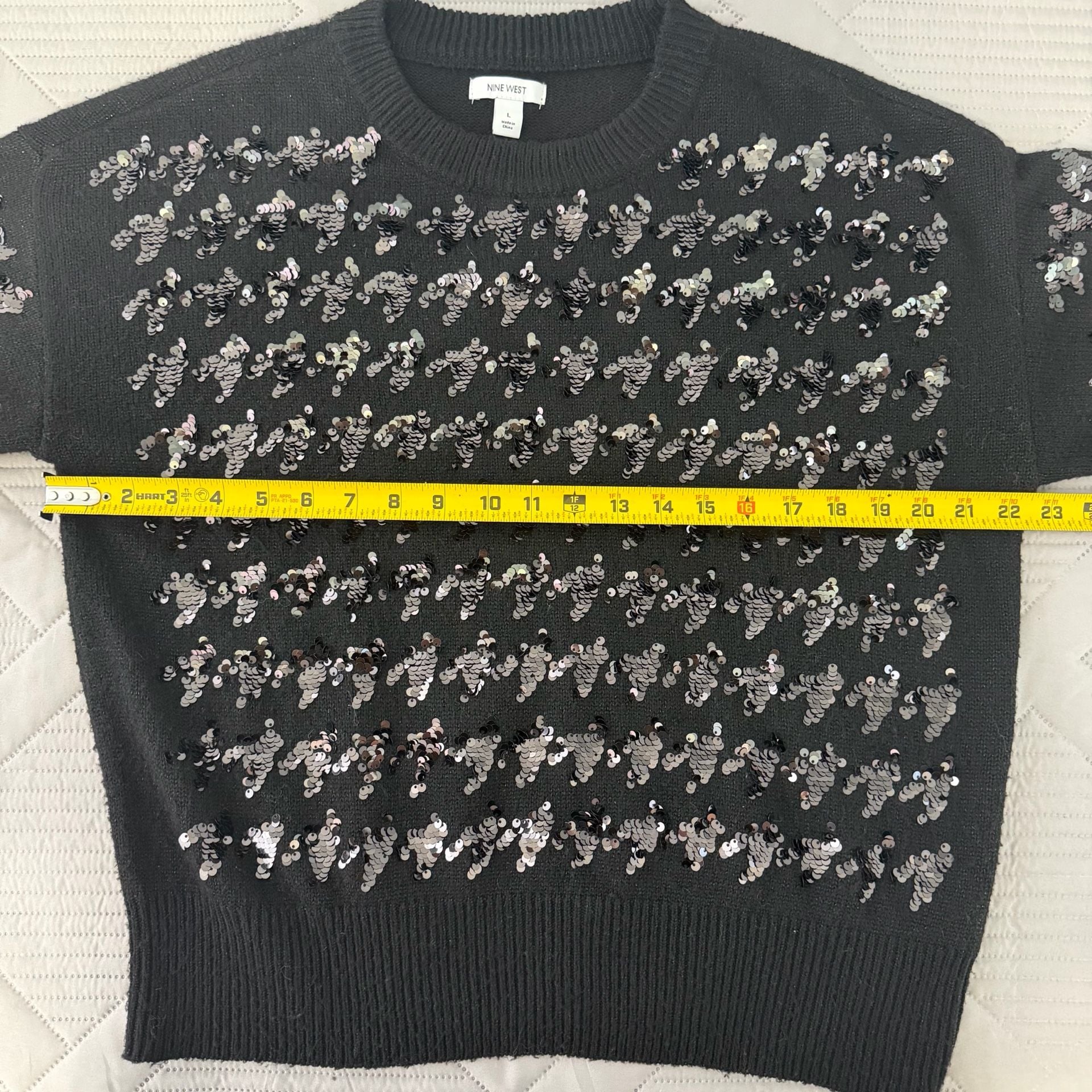 Nine West Sequin Striped Black Crewneck Sweater Size L 4