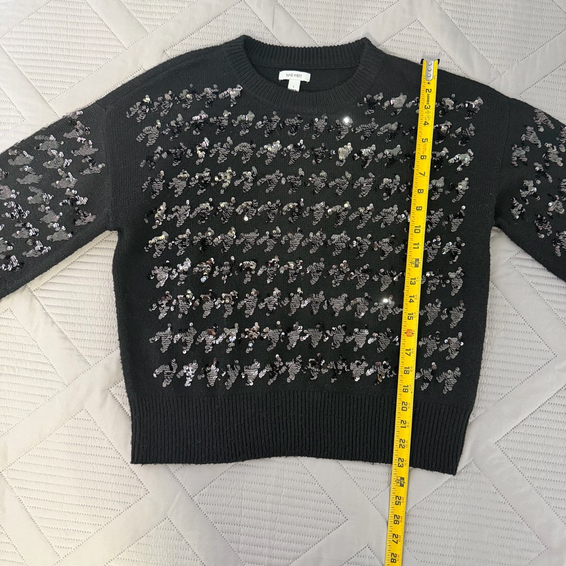 Nine West Sequin Striped Black Crewneck Sweater Size L 5