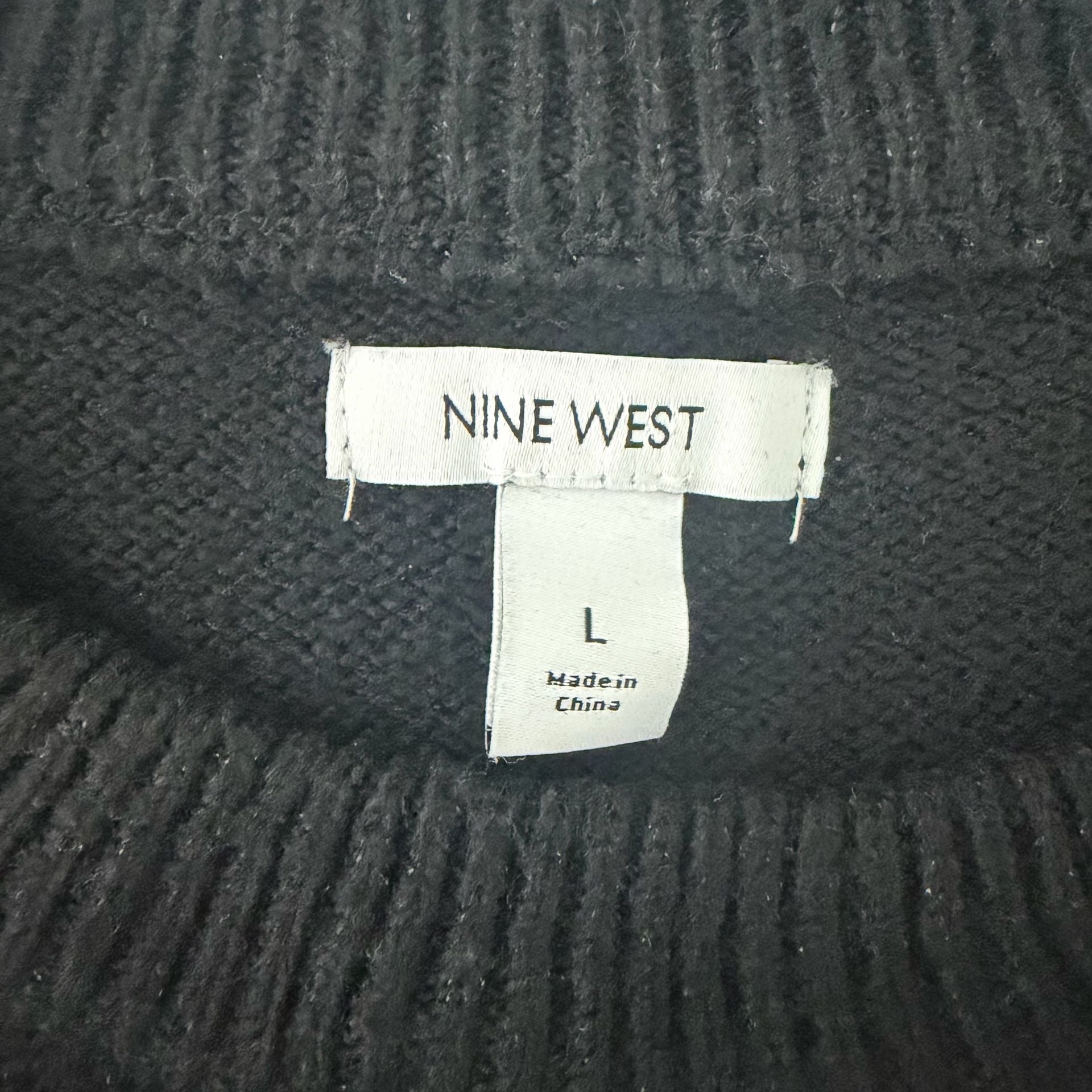 Nine West Sequin Striped Black Crewneck Sweater Size L 6