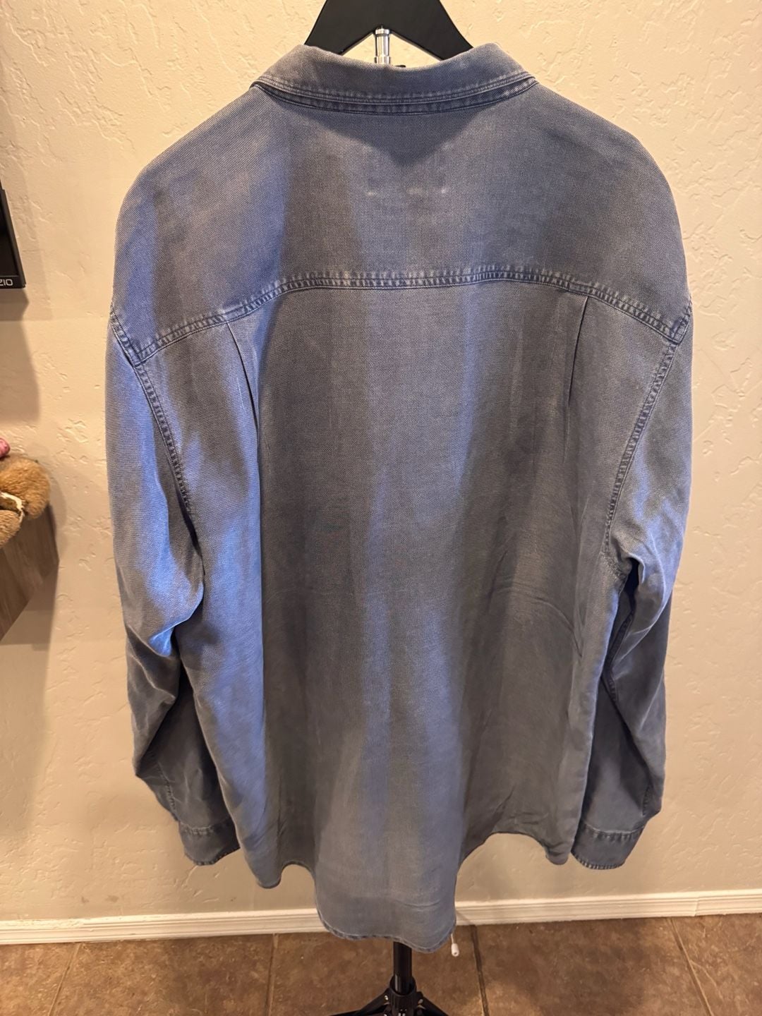 Silk Blend Vintage Crossroads Long Sleeve Button Down Shirt Blue Denim 6