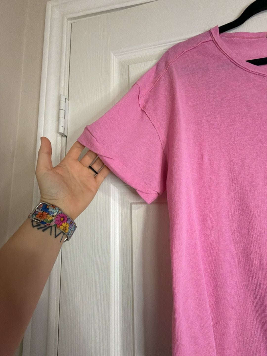 New In Henley Top Size M Pink Cotton Blend Short Sleeve Pocket Shirt 5