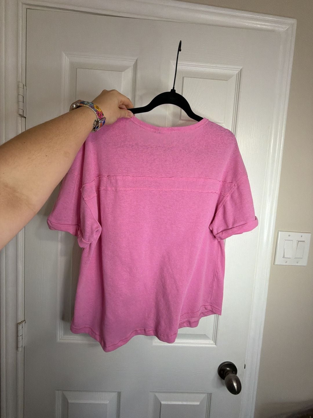 New In Henley Top Size M Pink Cotton Blend Short Sleeve Pocket Shirt 7