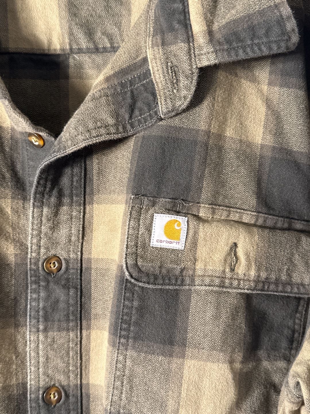 Carhartt Plaid Flannel Shirt Size 2XL Tall Brown Gray Button-Up Long Sleeve 3