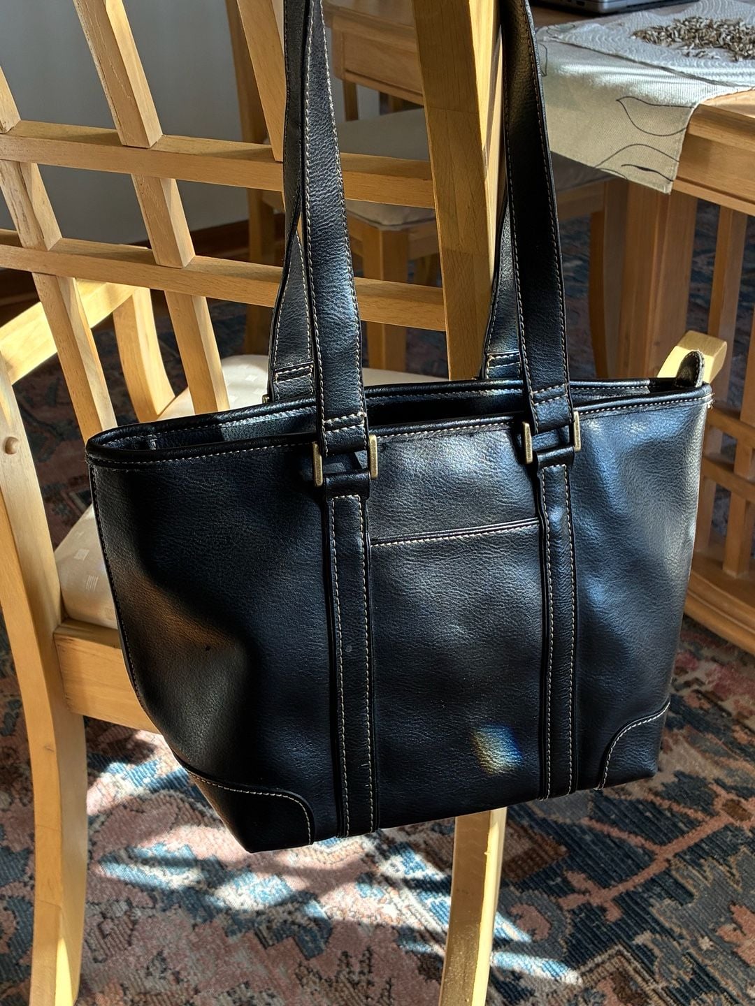 Liz Claiborne Black Faux Leather Tote Handbag 2