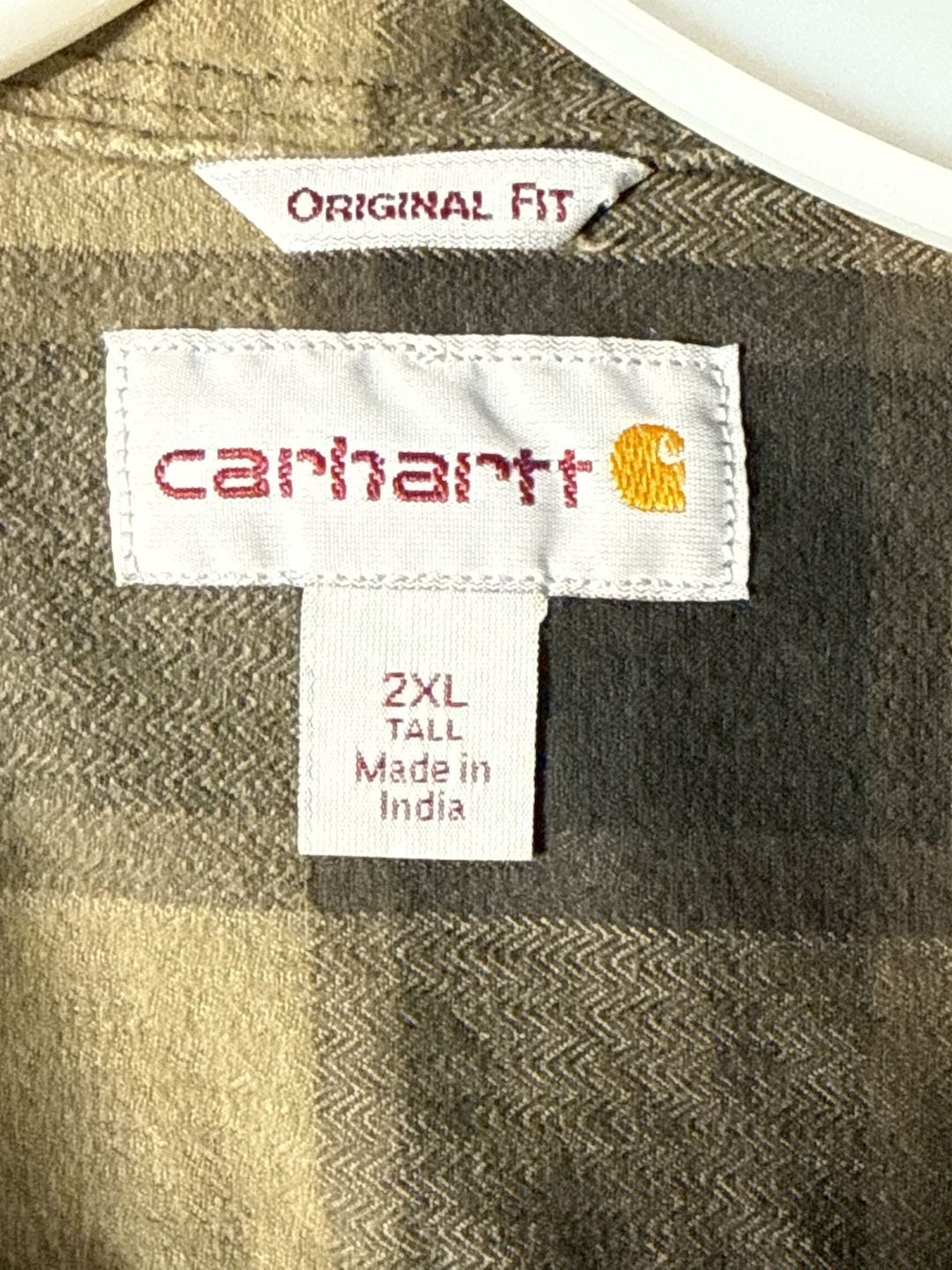 Carhartt Plaid Flannel Shirt Size 2XL Tall Brown Gray Button-Up Long Sleeve 4