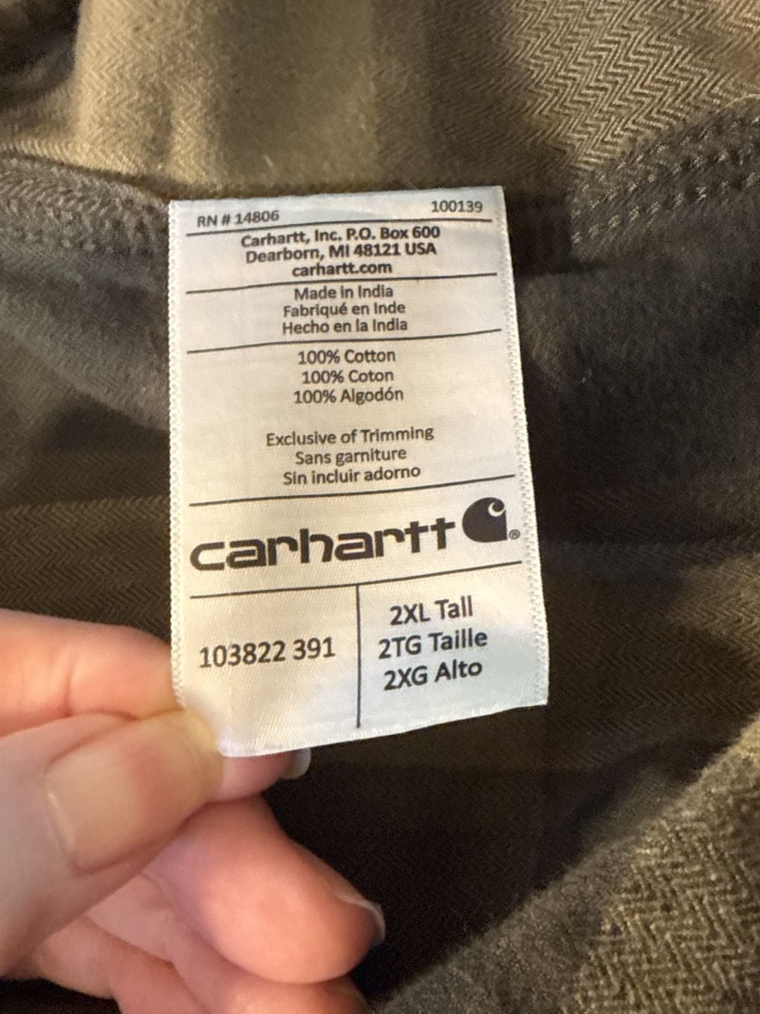 Carhartt Plaid Flannel Shirt Size 2XL Tall Brown Gray Button-Up Long Sleeve 8