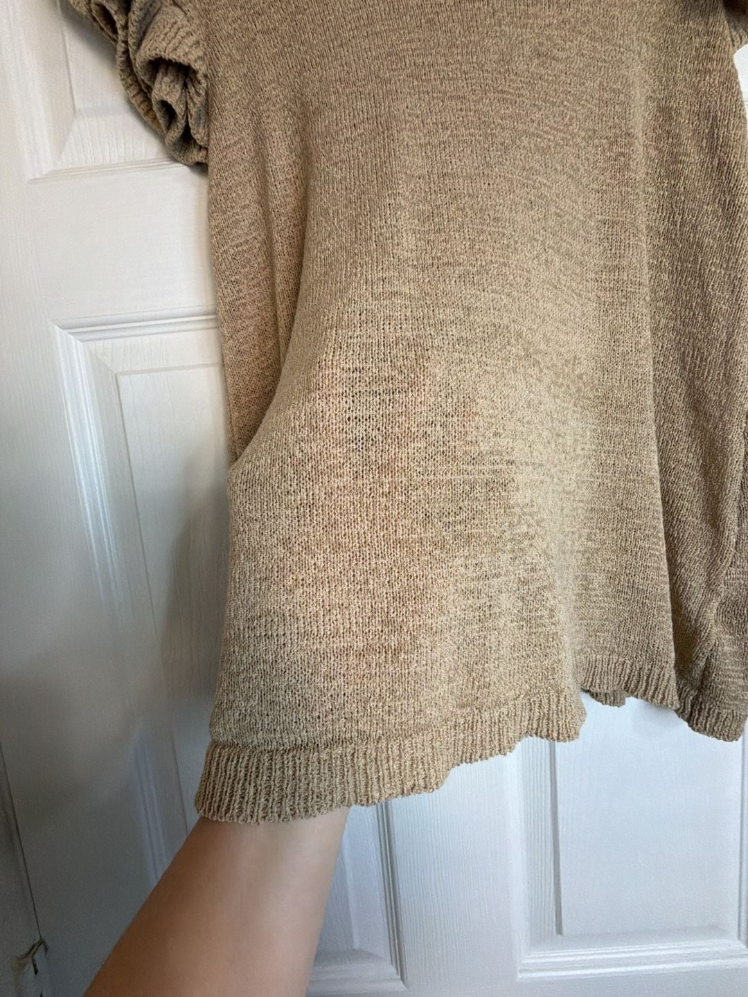 Jodifl Sweater Top Size M Tan Short Ruffle Sleeve B8615 5