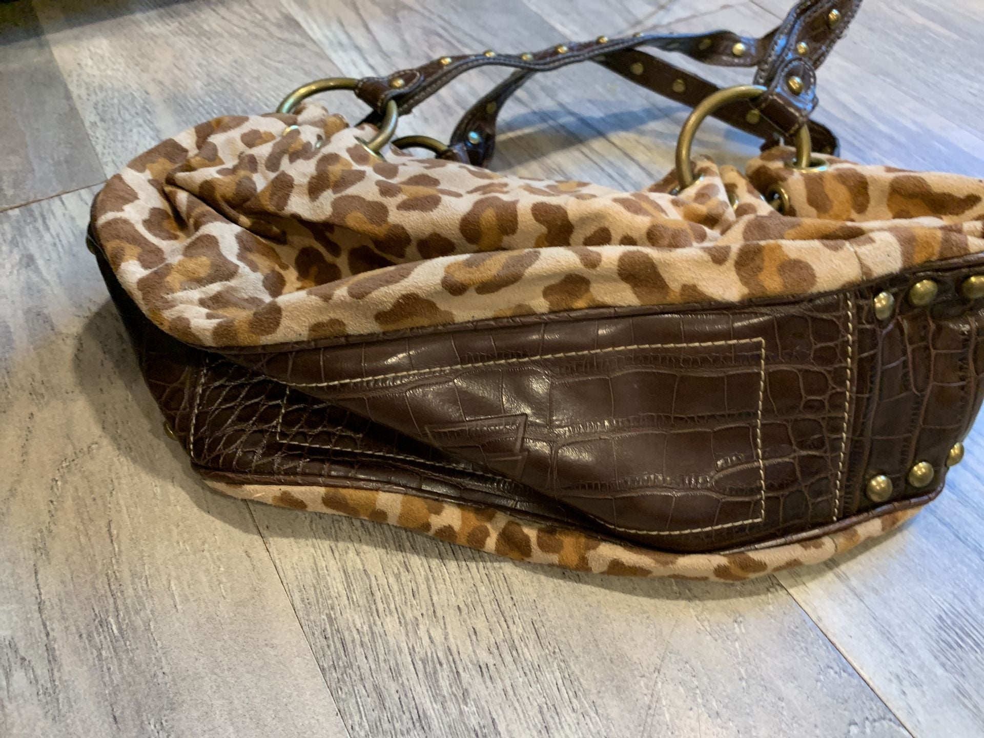 Kathy DARK BROWN LEATHER W/ FUR BAG,PURSE-NWT 6