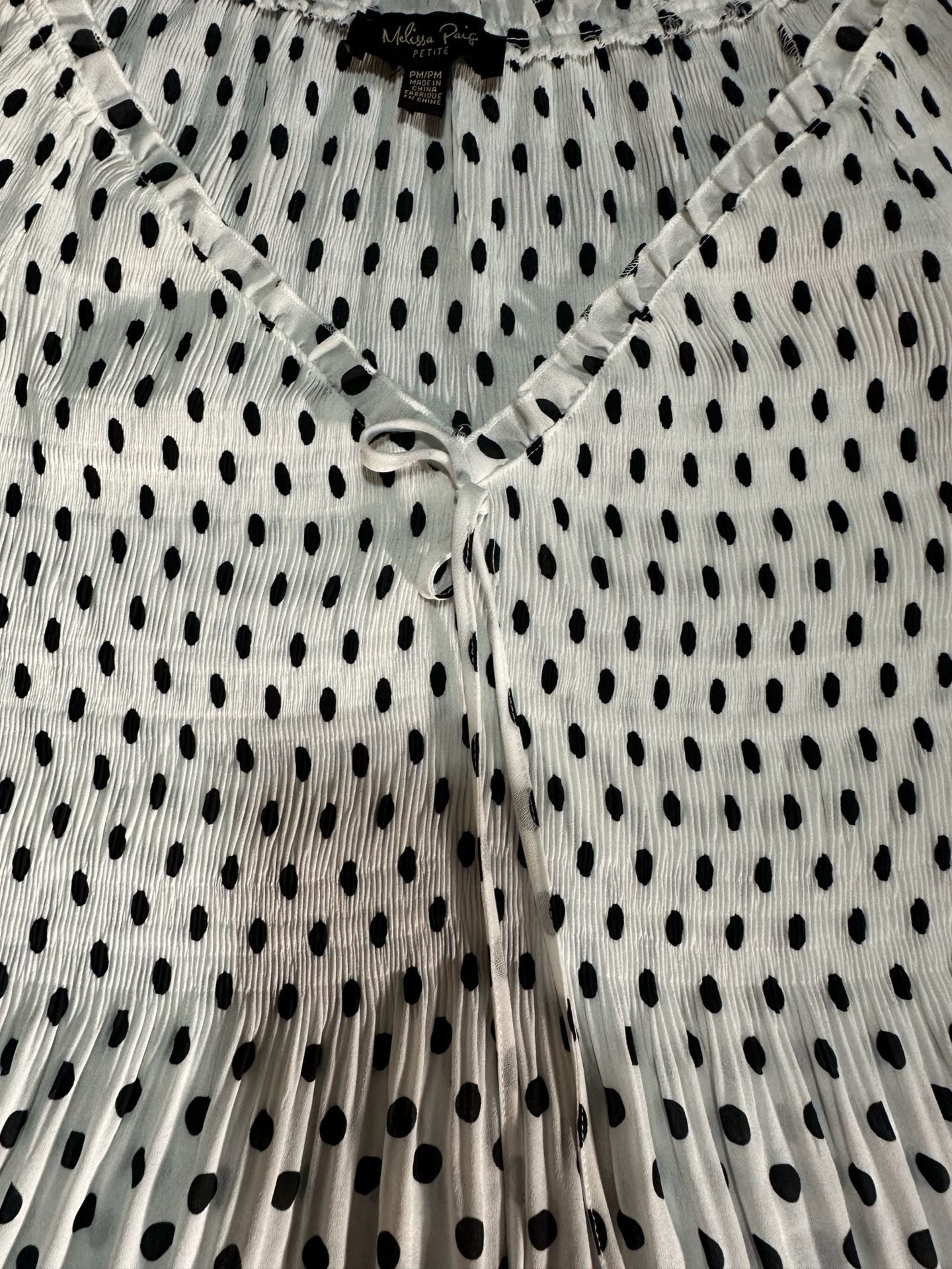Melissa Paige Blouse Size PM/PM White Black Polka Dot Long Sleeve 5