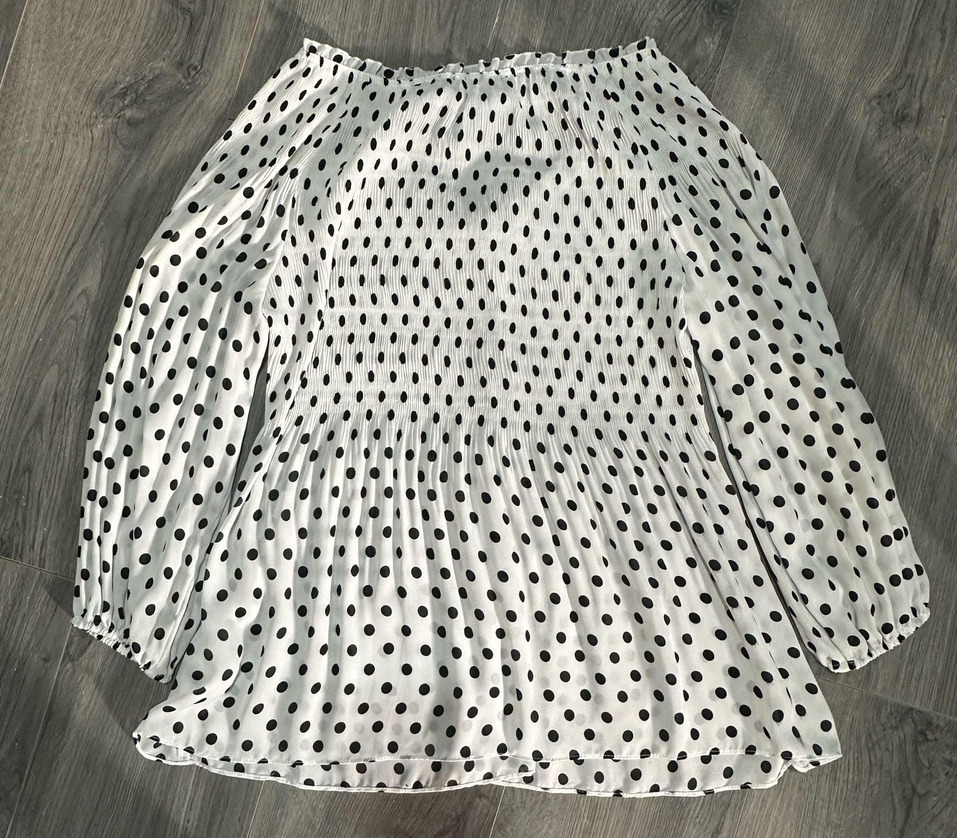 Melissa Paige Blouse Size PM/PM White Black Polka Dot Long Sleeve 6