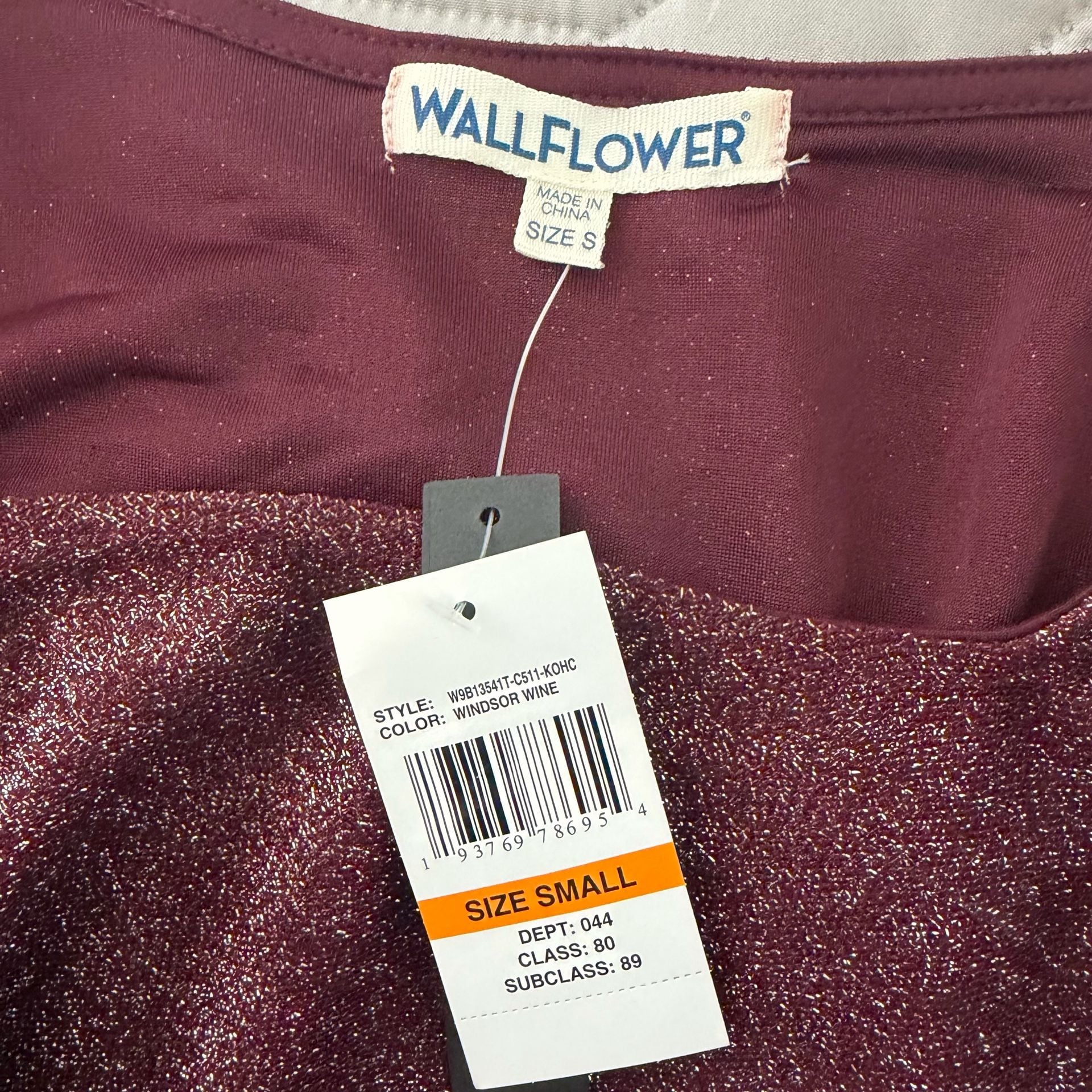 WallFlower Sparkle Crop Top Size Small Windsor Wine Metallic 6