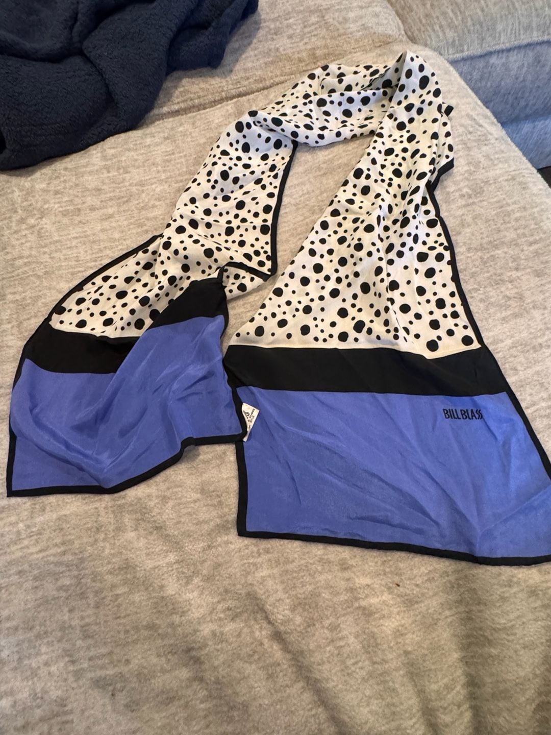 Bill Blass Vintage Silk Scarf Polka Dot Blue Black White 2