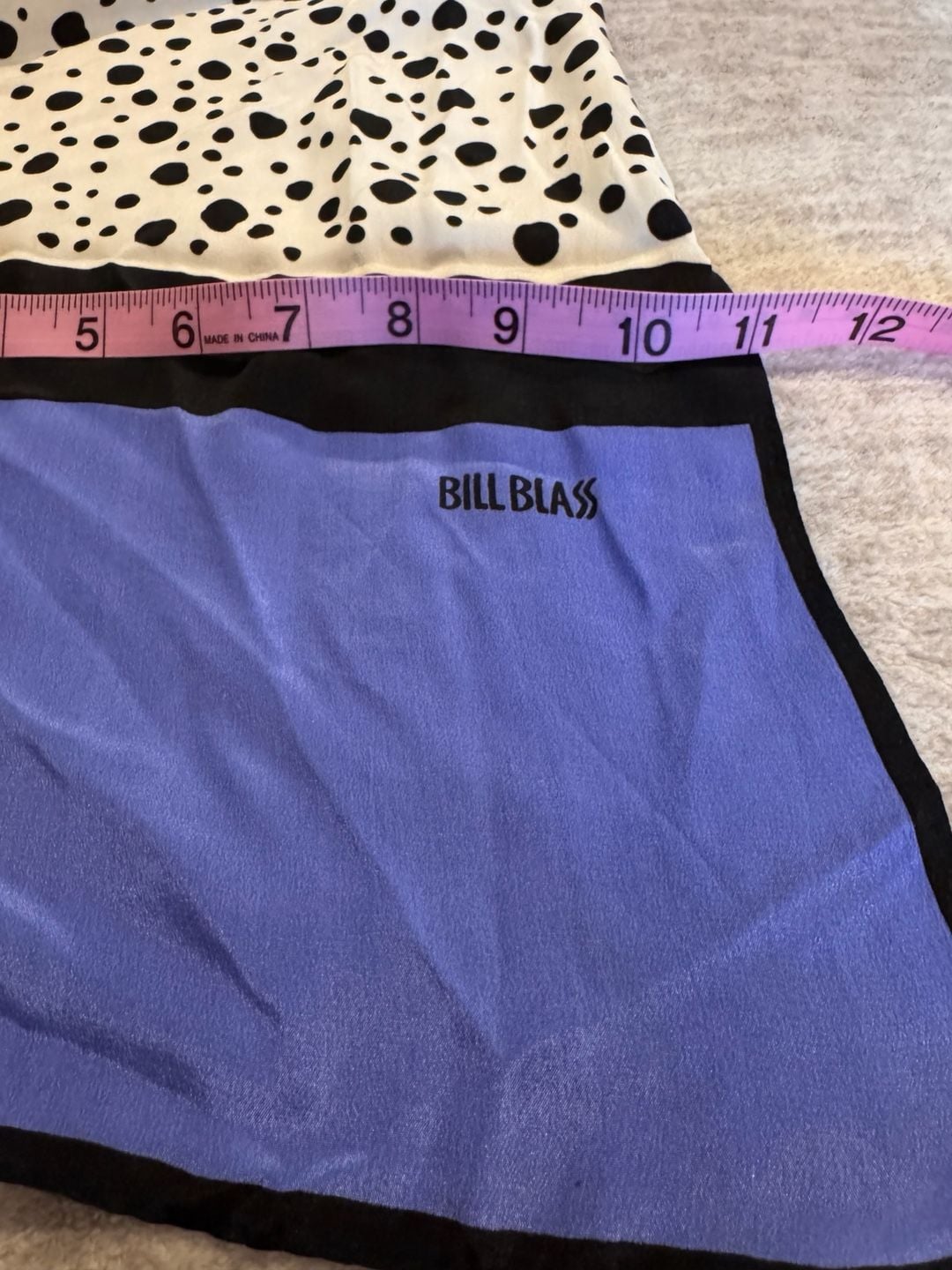 Bill Blass Vintage Silk Scarf Polka Dot Blue Black White 8