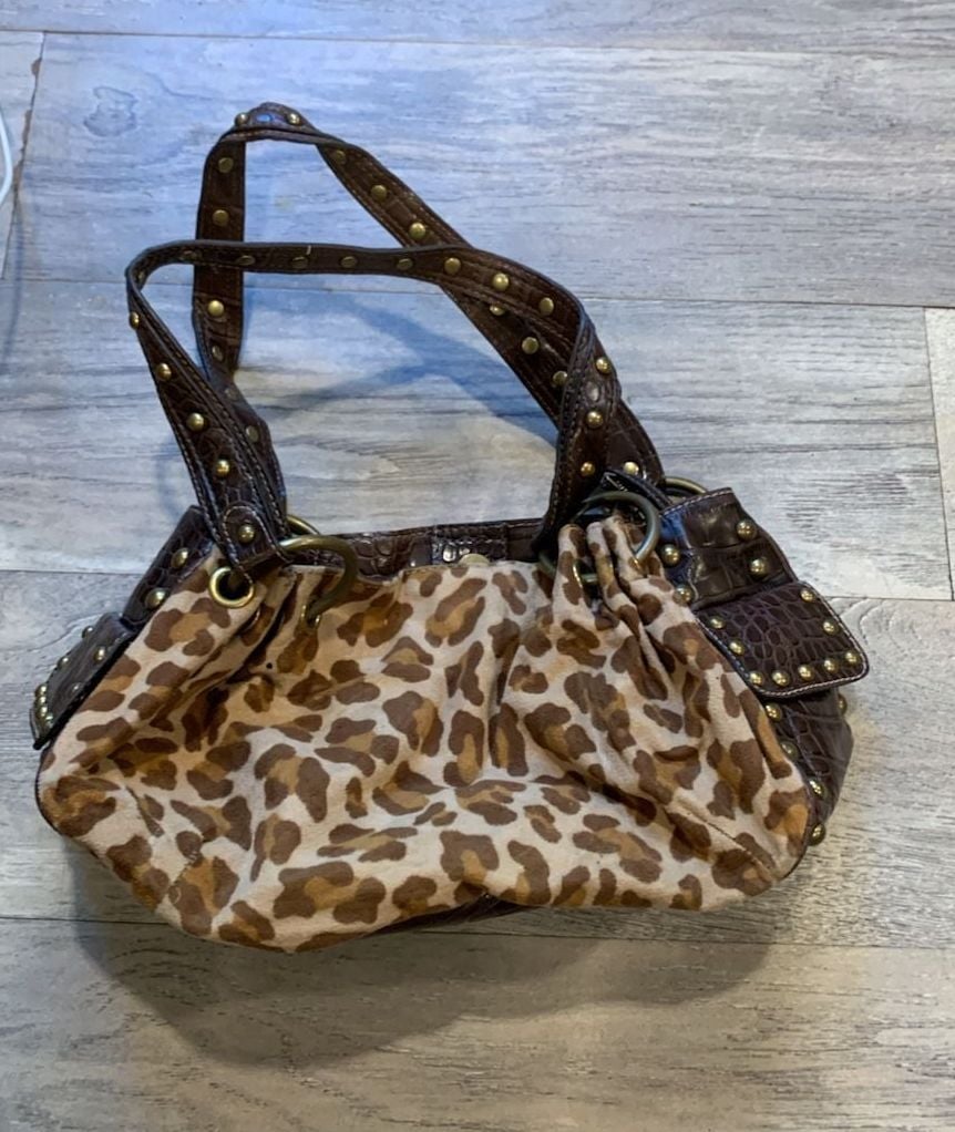 Kathy DARK BROWN LEATHER W/ FUR BAG,PURSE-NWT 2