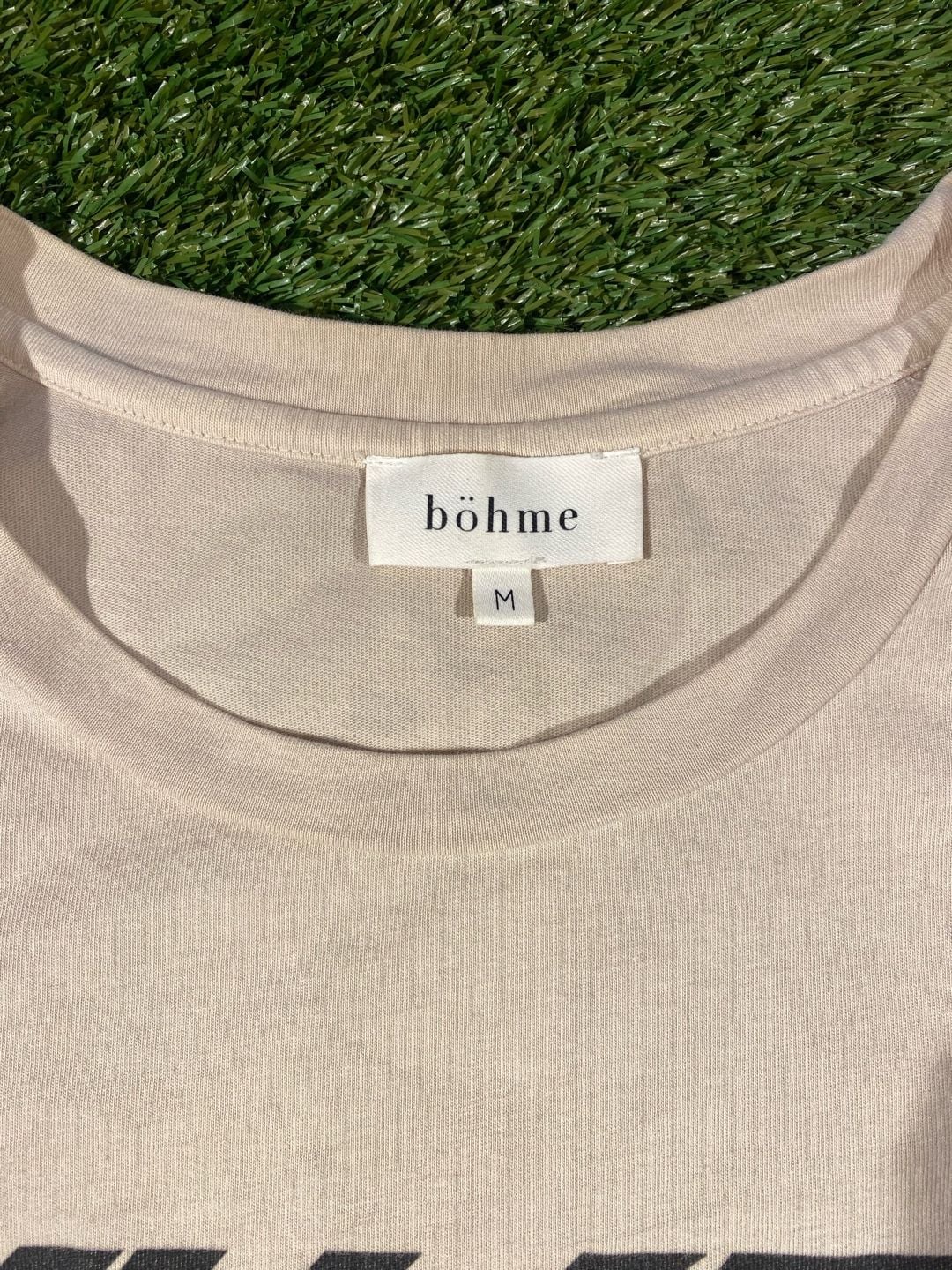 Böhme Graphic Tee Size M Beige Black Geometric Abstract Print Short Sleeve 4
