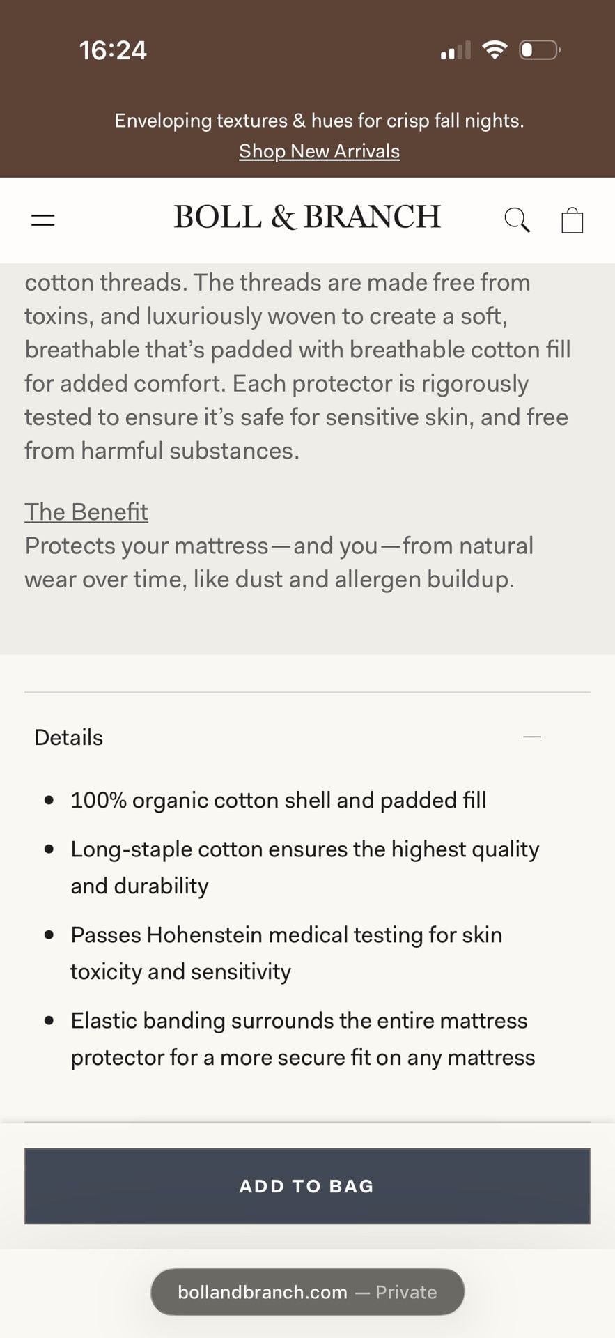 Boll & Branch Mattress Protector Full Size White Organic Cotton 2