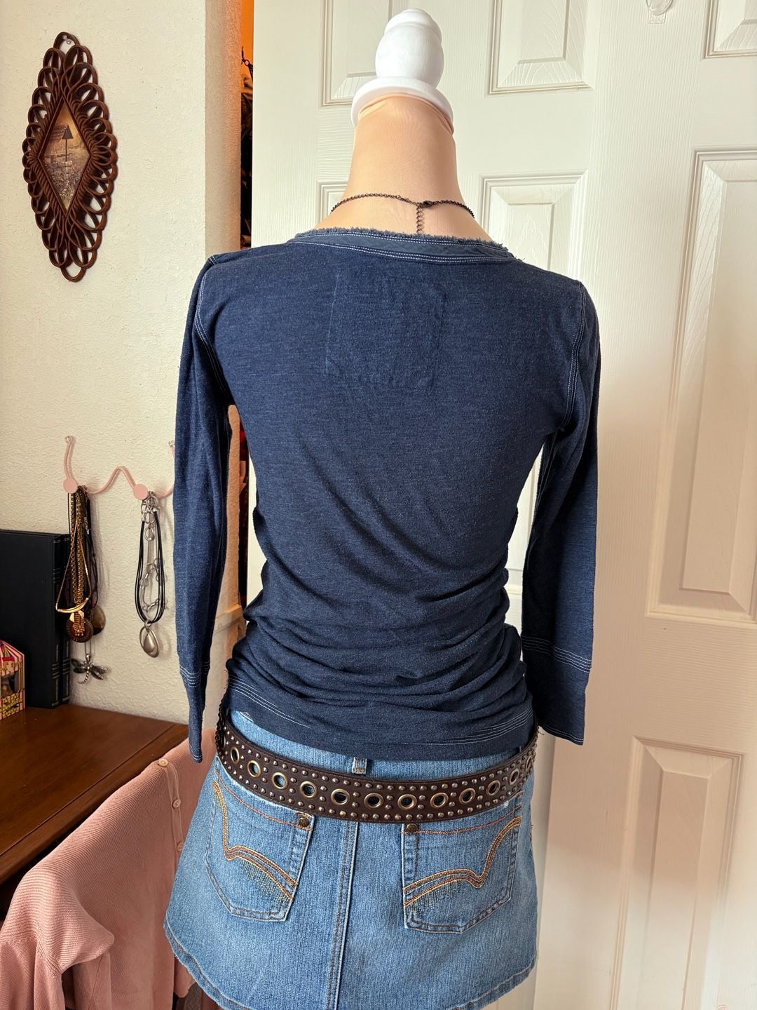 Vintage y2k abecrombie & fitch Bella Swan Blouse in navy blue 7