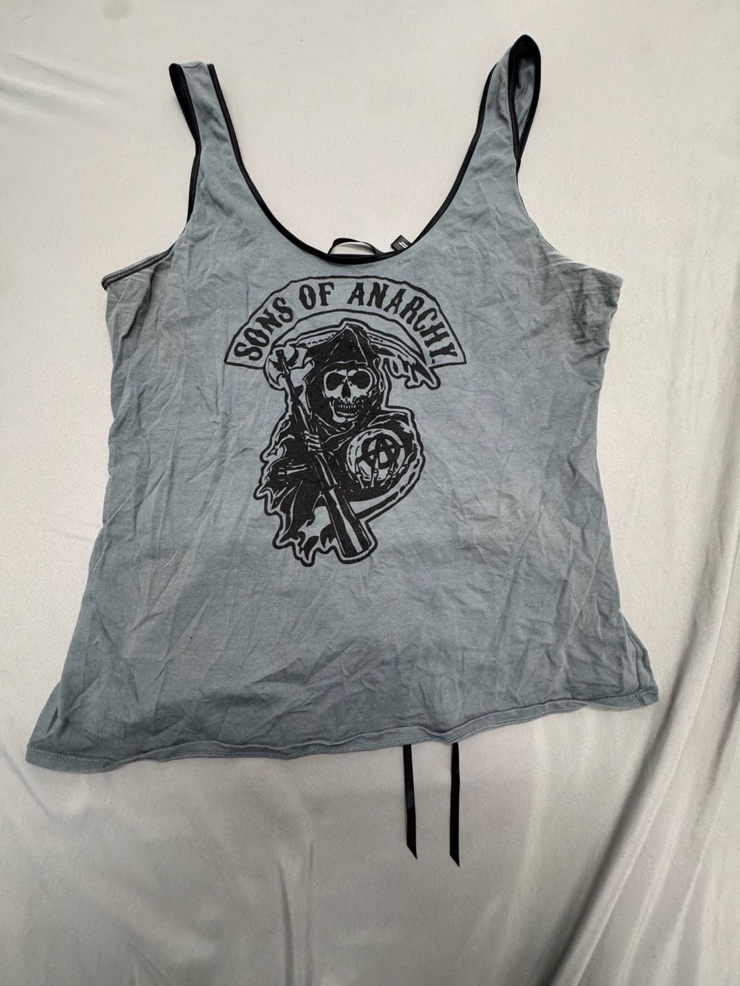 Sons of Anarchy Tank Top Size 2XL Grey Reaper Wings Lace Up Back 2