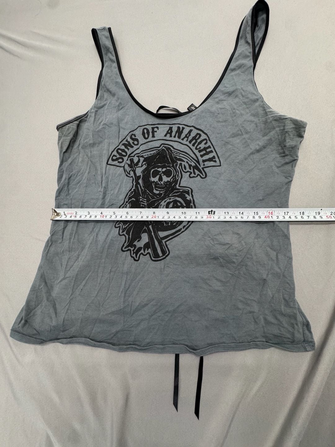 Sons of Anarchy Tank Top Size 2XL Grey Reaper Wings Lace Up Back 4