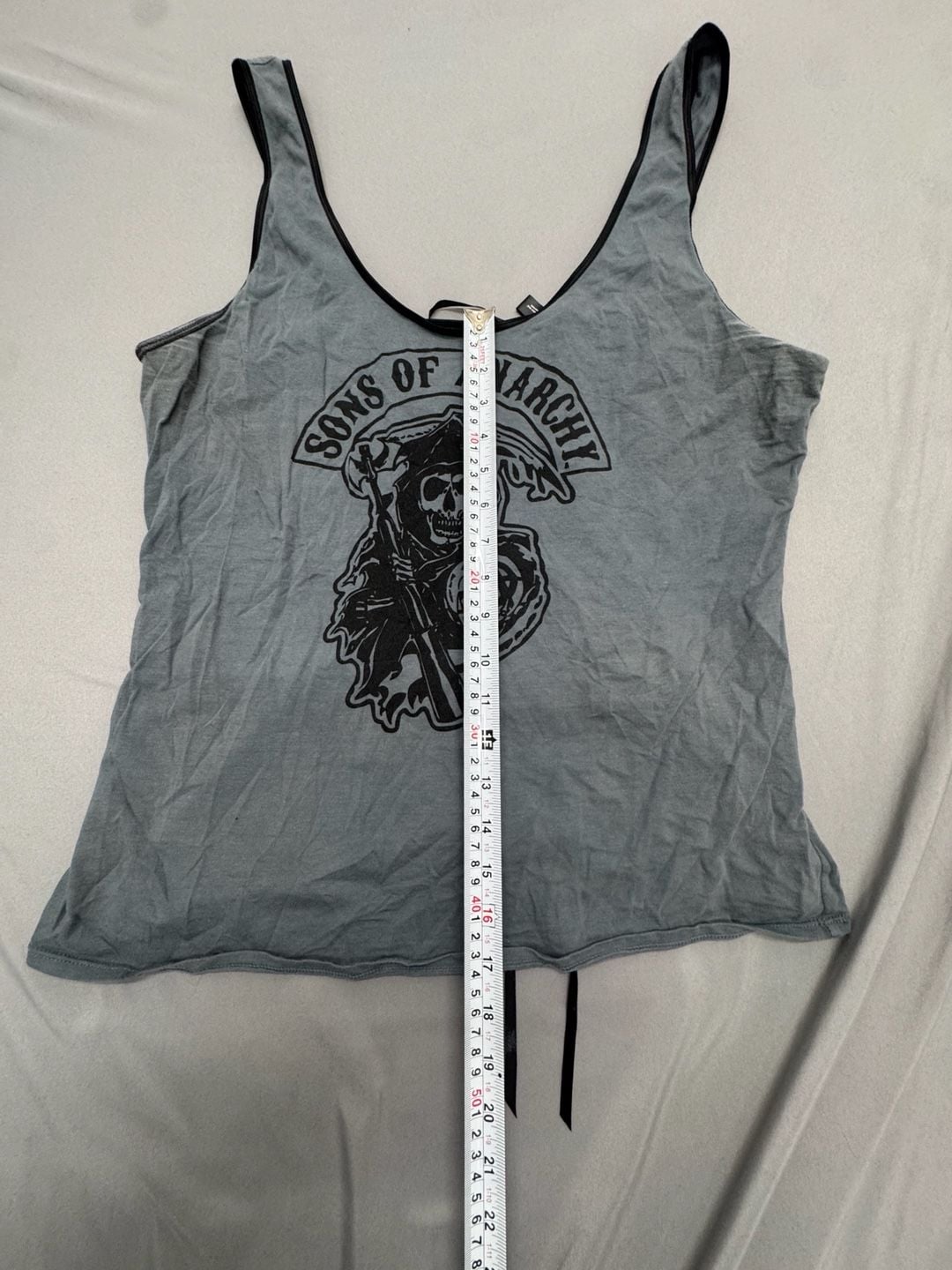 Sons of Anarchy Tank Top Size 2XL Grey Reaper Wings Lace Up Back 5
