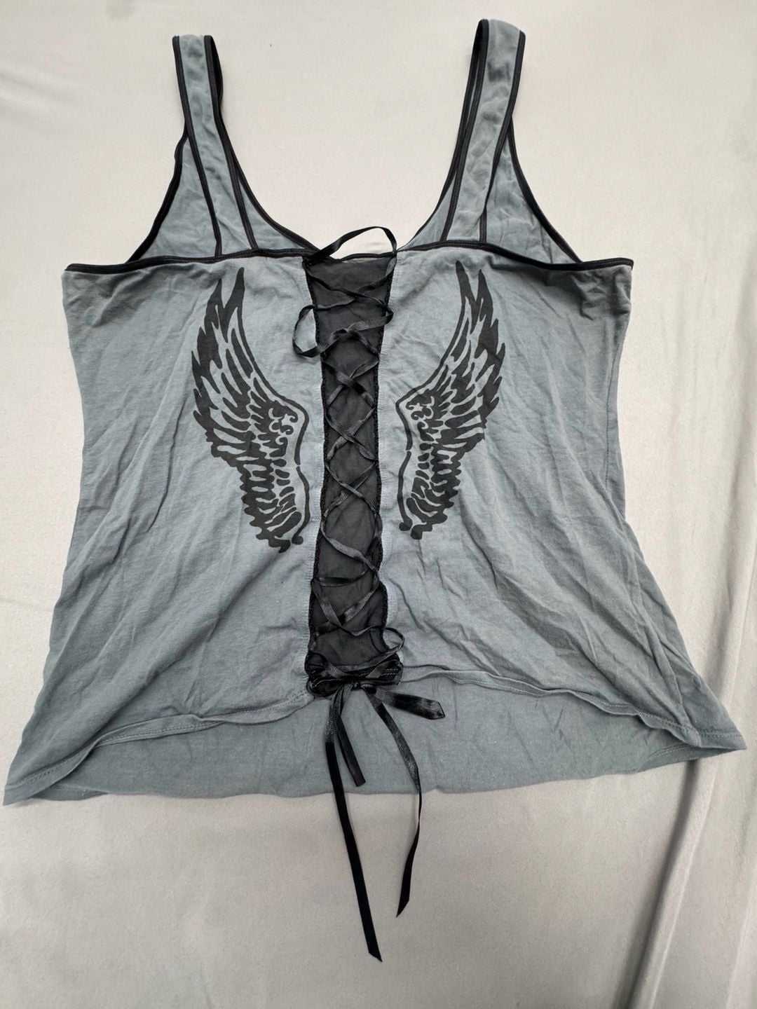 Sons of Anarchy Tank Top Size 2XL Grey Reaper Wings Lace Up Back 6