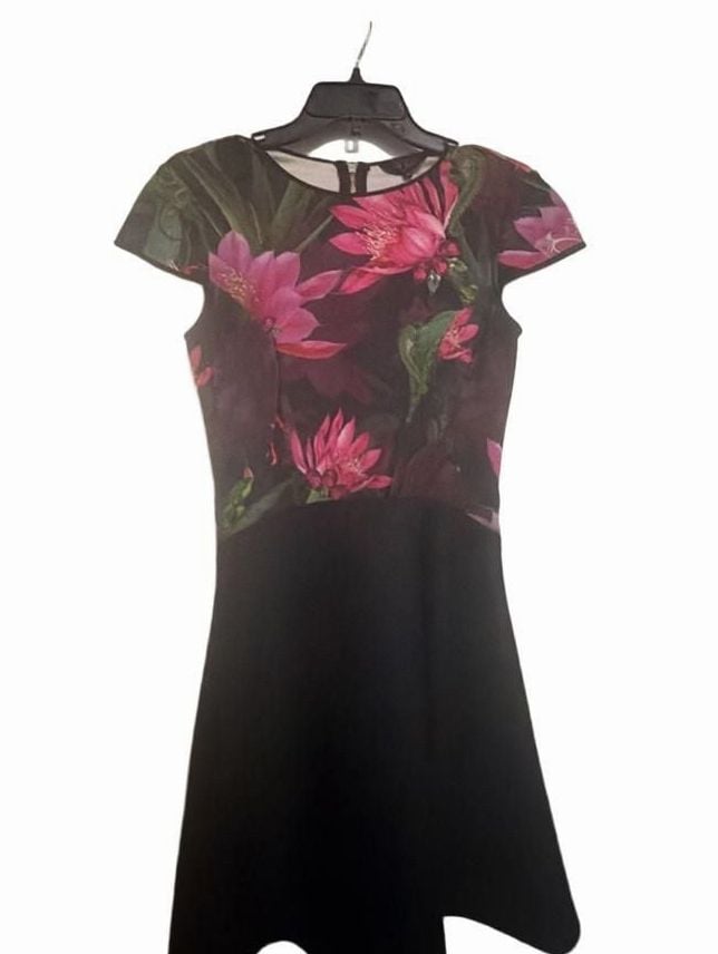 Ted Baker Carllie Floral Skater Dress Size 1 Pink Purple Green 2