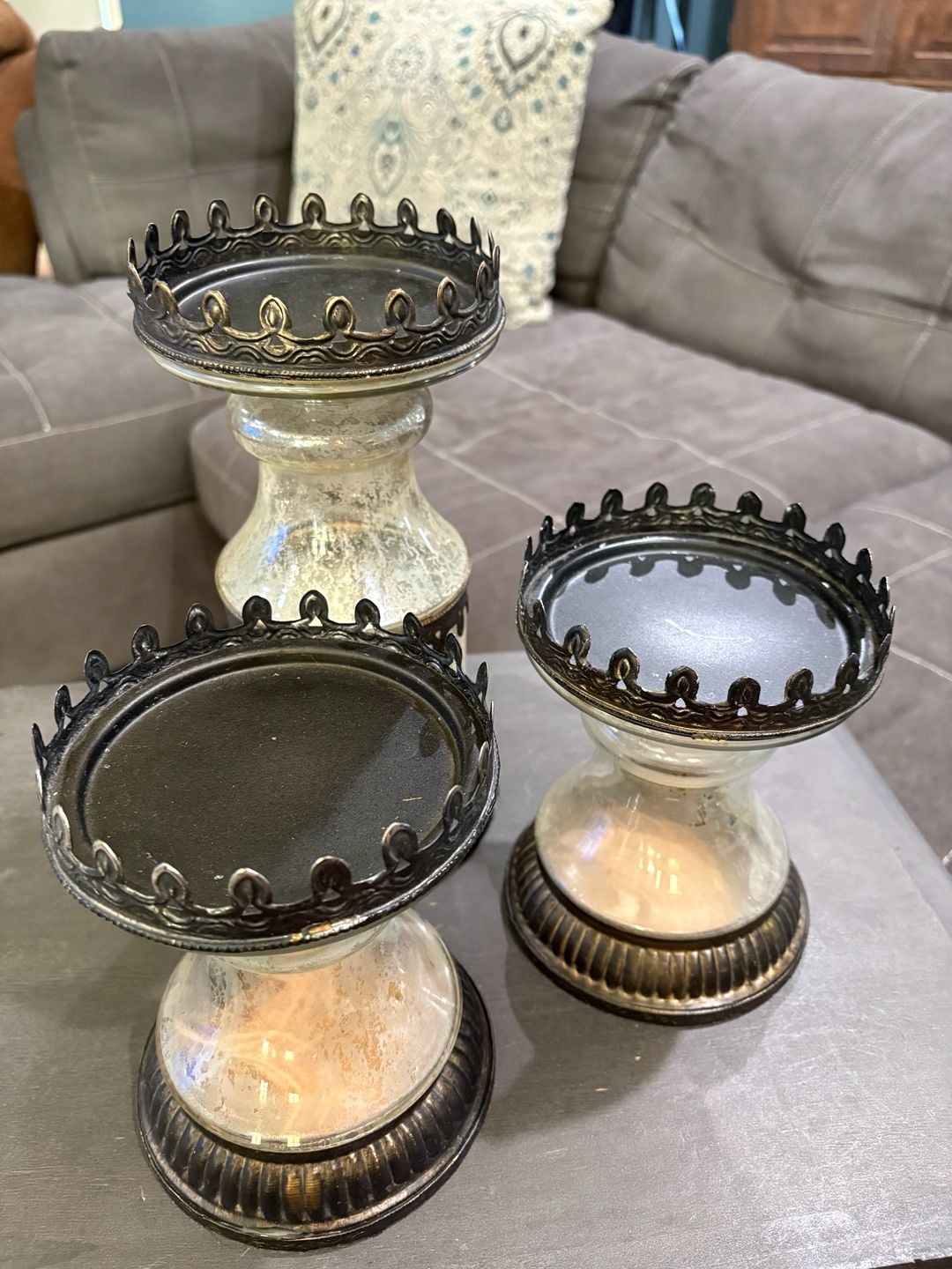 Pottery Barn Vintage Mercury Glass Pillar Candleholder Large 1
