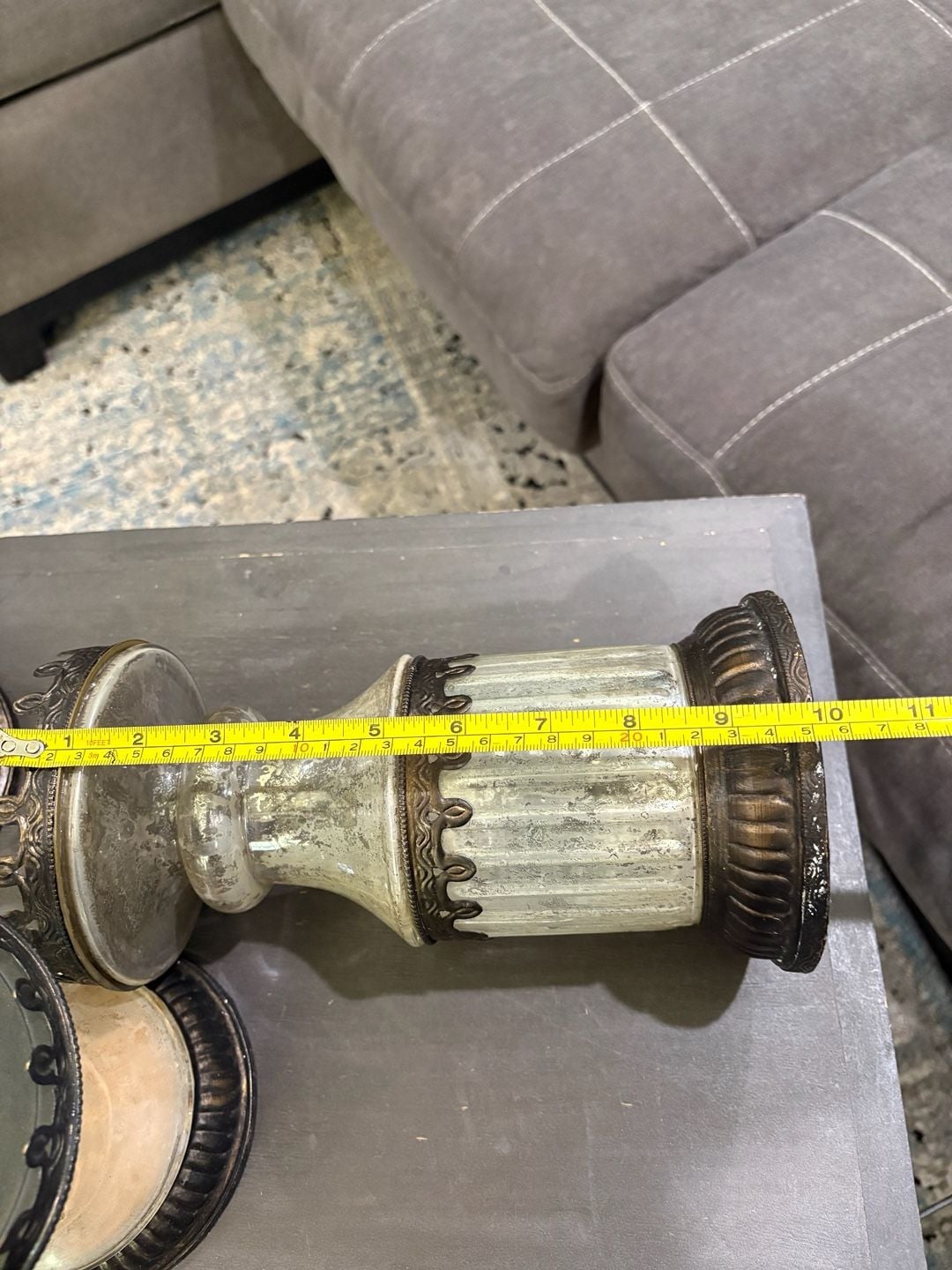 Pottery Barn Vintage Mercury Glass Pillar Candleholder Large 3