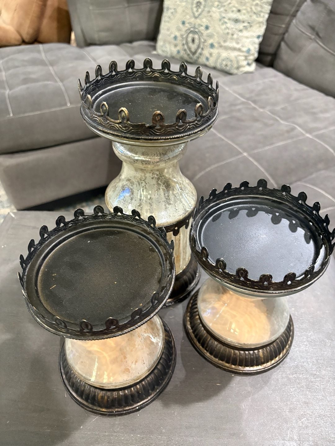 Pottery Barn Vintage Mercury Glass Pillar Candleholder Large 7