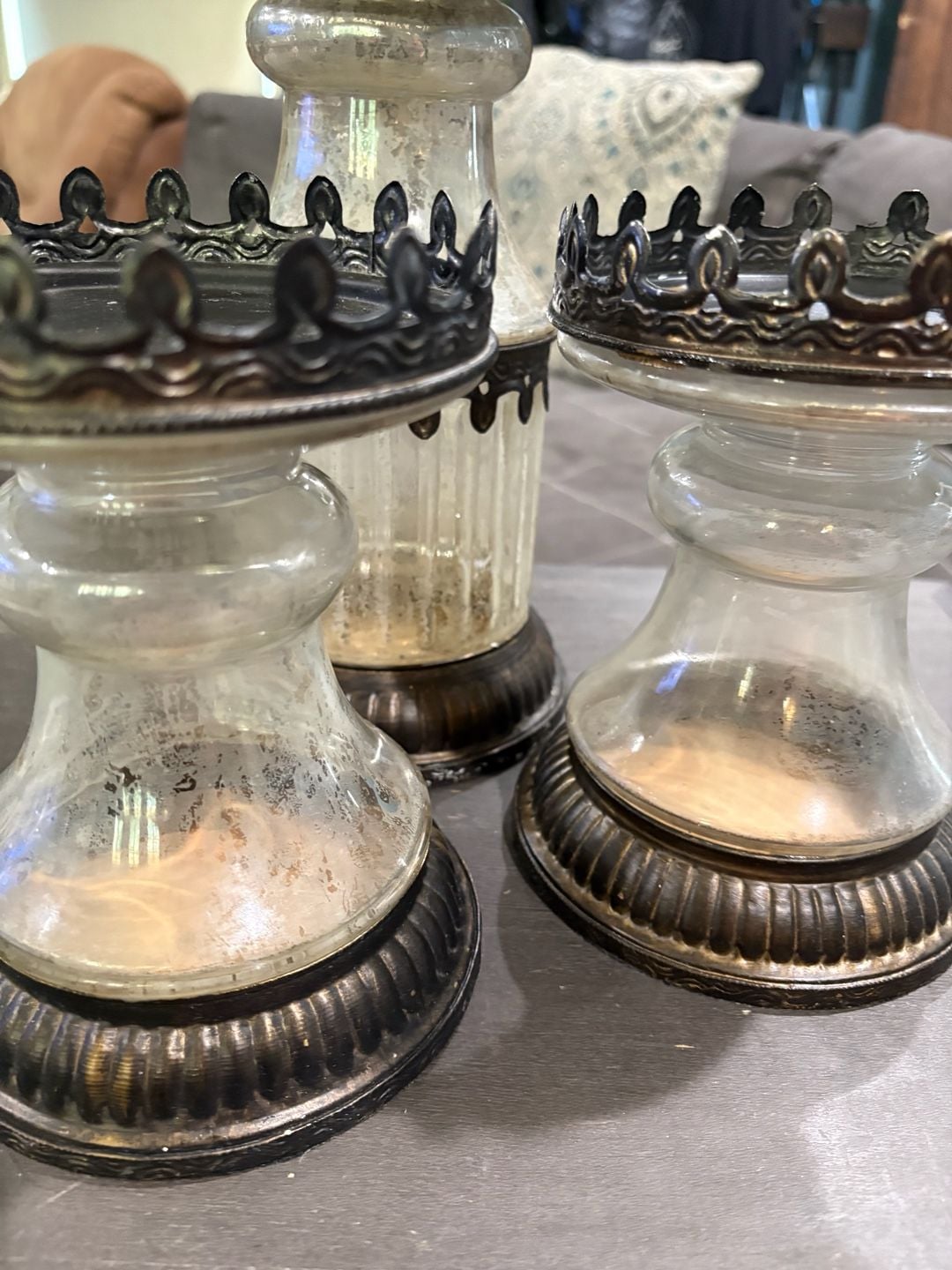 Pottery Barn Vintage Mercury Glass Pillar Candleholder Large 8