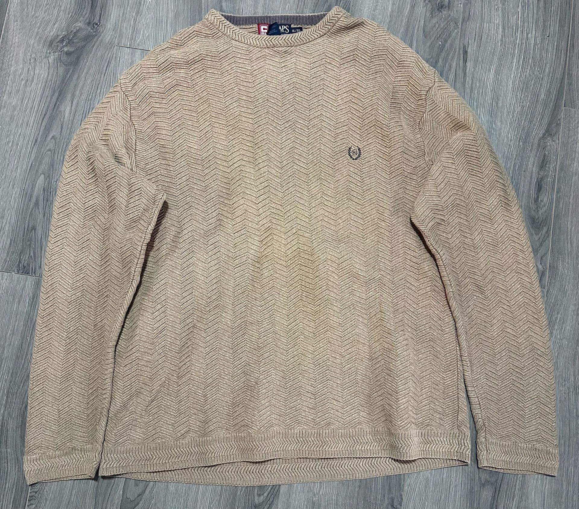 Vintage Chaps Ralph Lauren Sweater Size XL Tan Chevron Knit Pullover 2