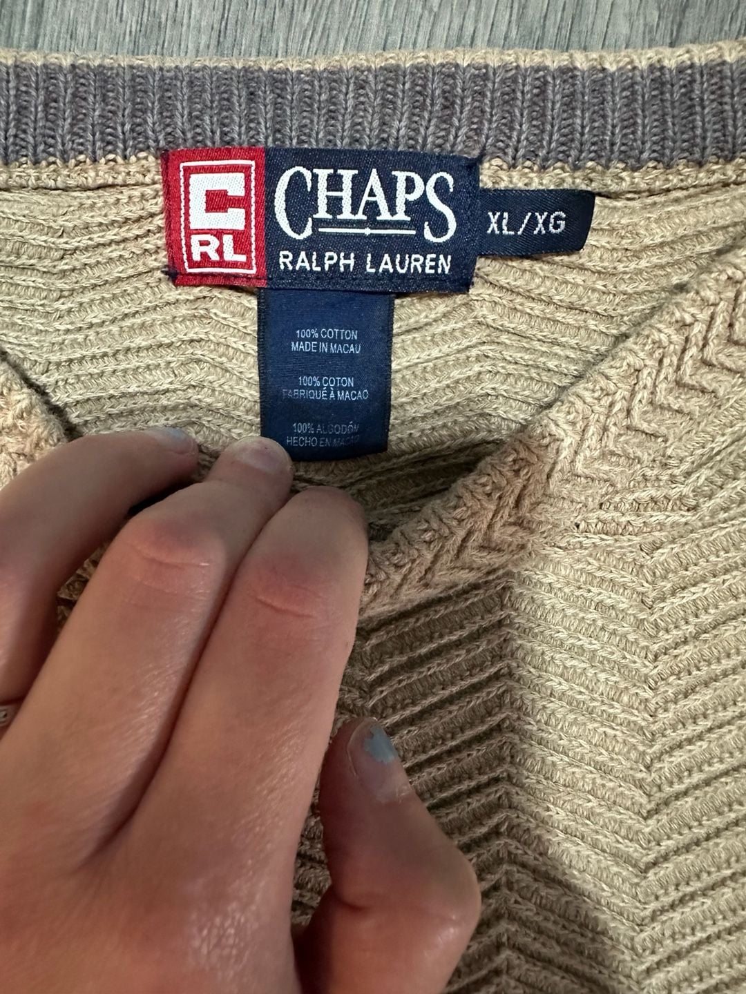 Vintage Chaps Ralph Lauren Sweater Size XL Tan Chevron Knit Pullover 5