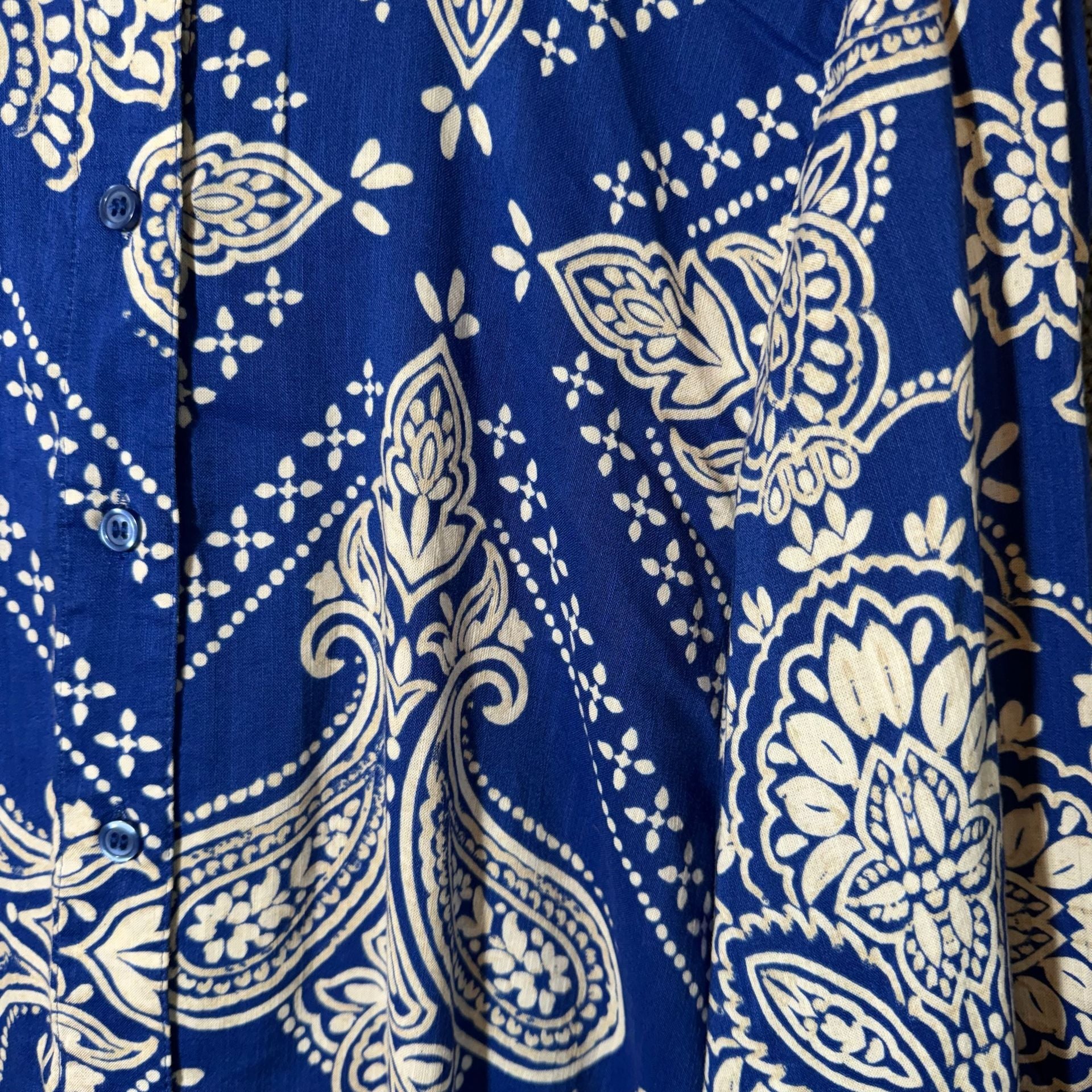 H&M Blue White Paisley Button Front Mini Dress Size M 3
