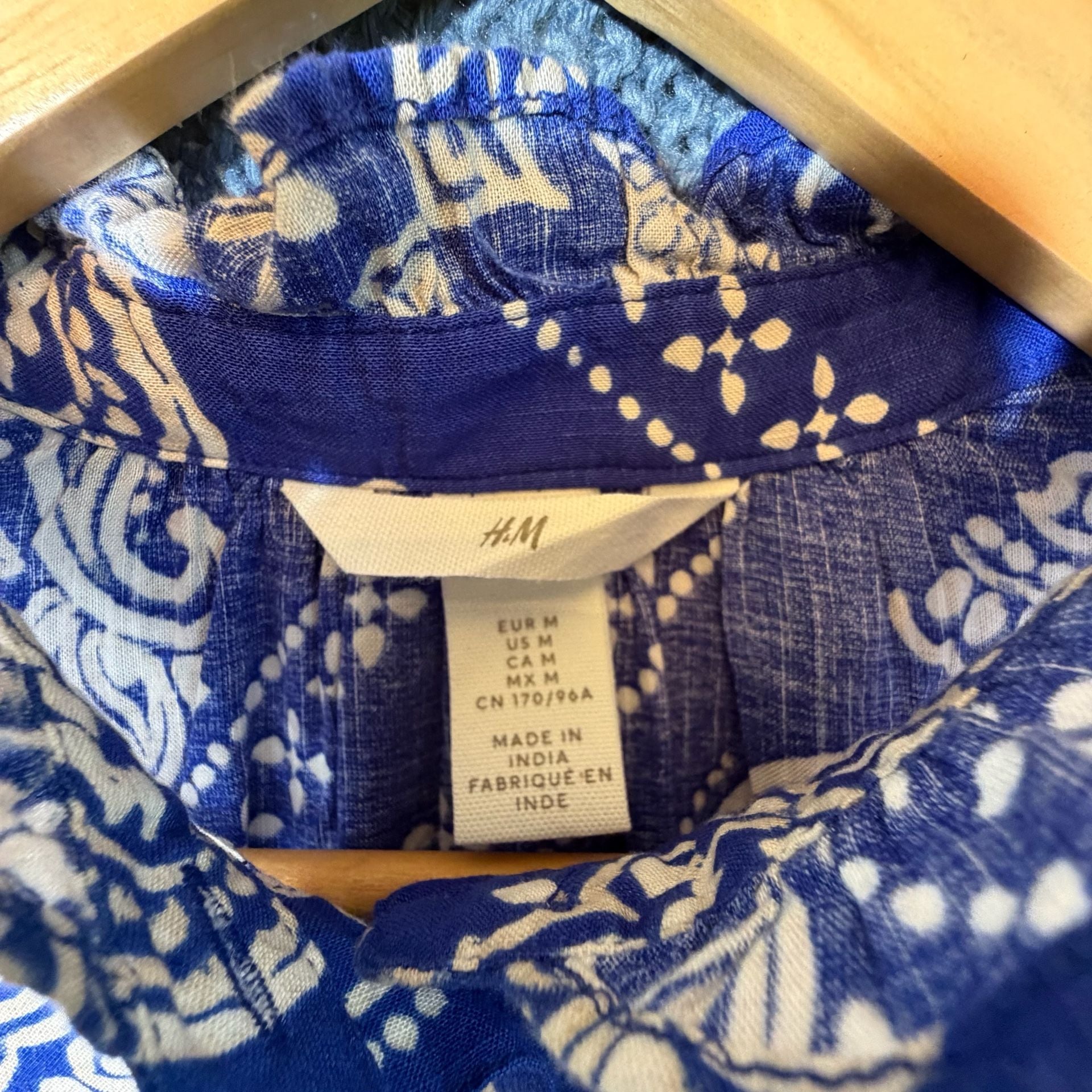 H&M Blue White Paisley Button Front Mini Dress Size M 5