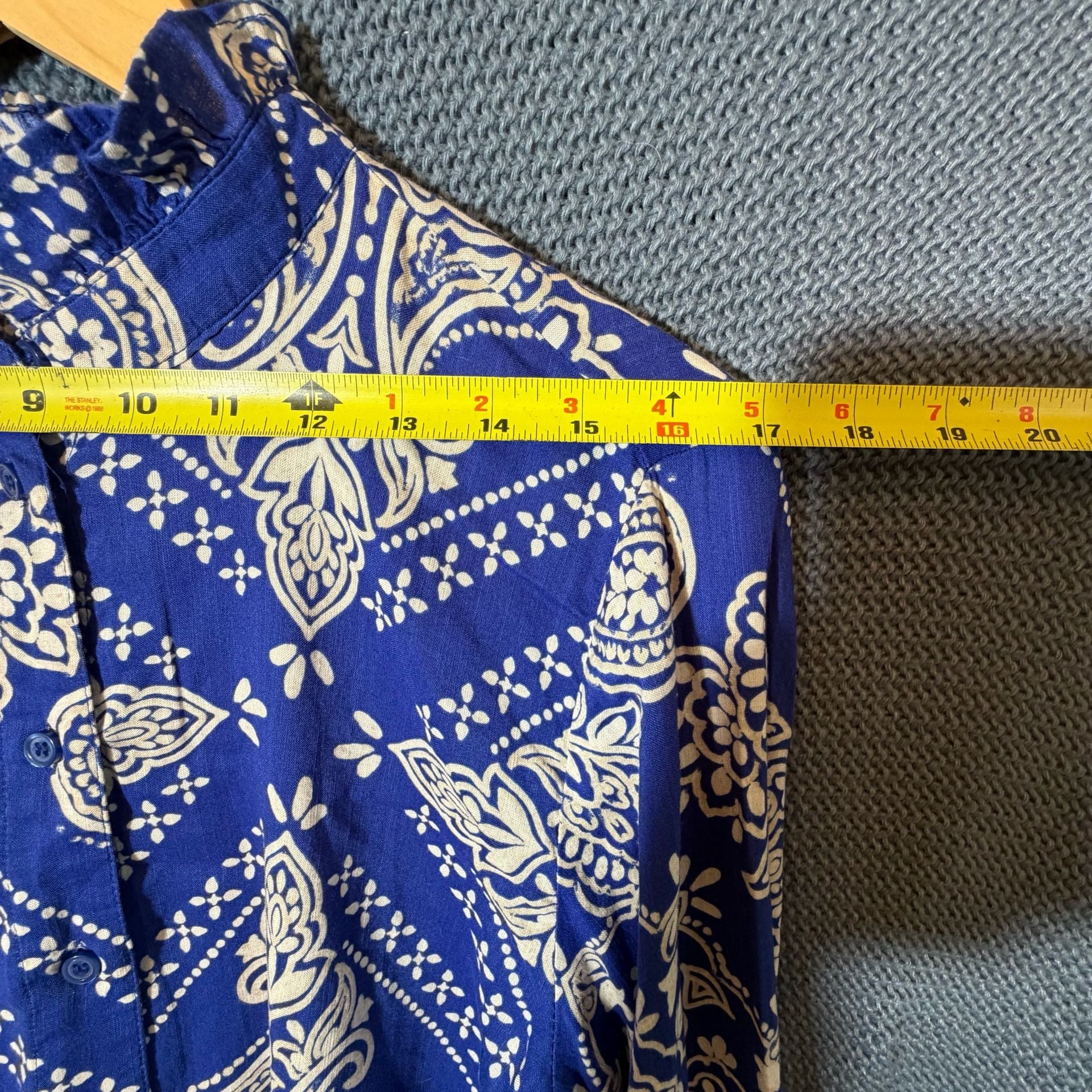 H&M Blue White Paisley Button Front Mini Dress Size M 7