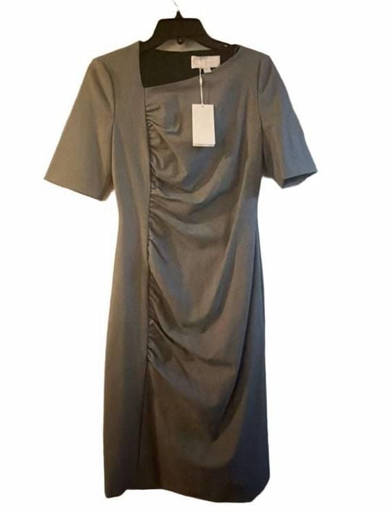 HUGO Asymmetric Ruched Dress Houndstooth Gray 3