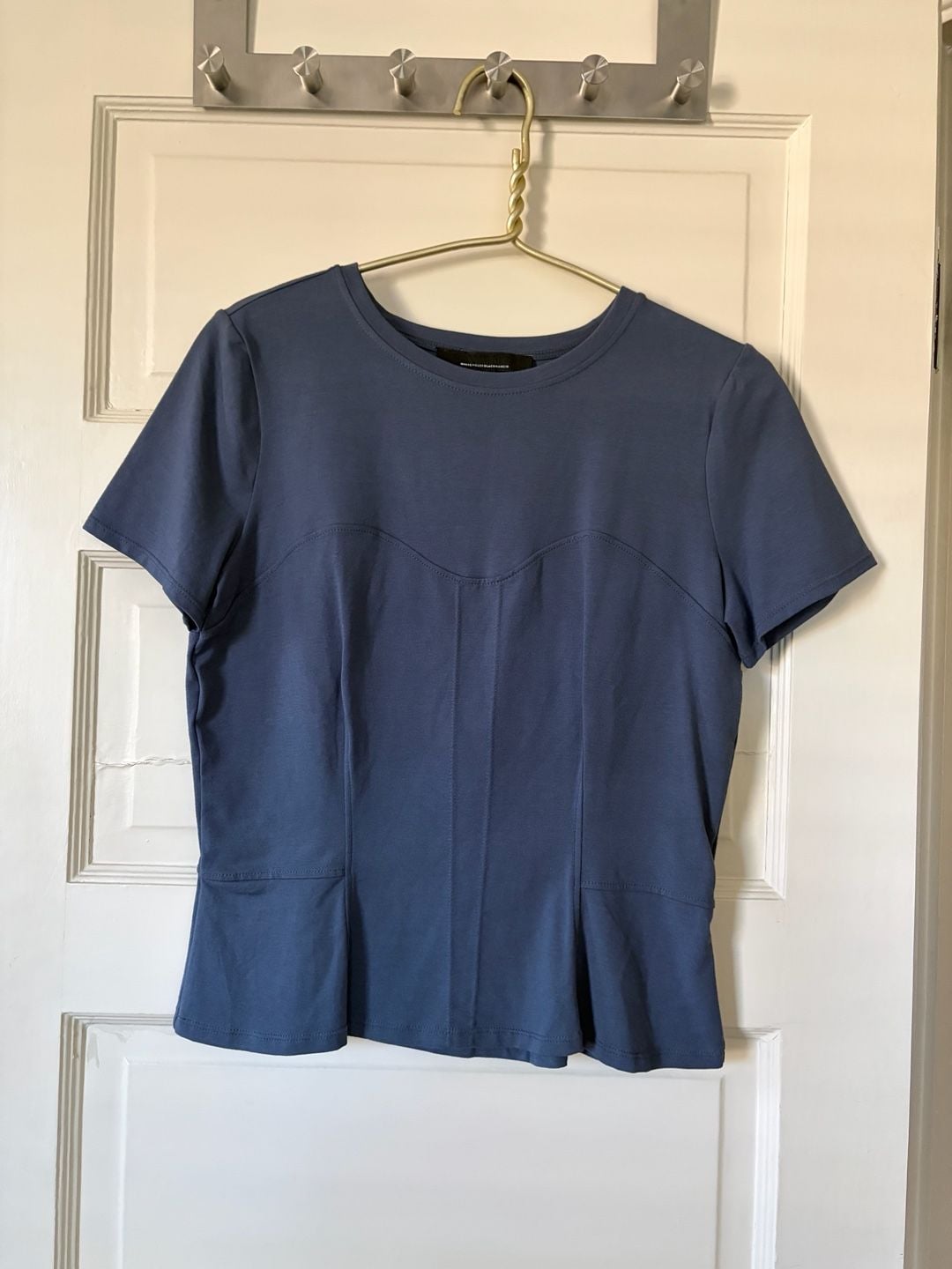 White House Black Market Peplum Top Short Sleeve Blue 2