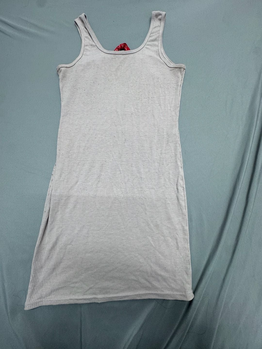 HOT KISS Ribbed Tank Dress Size L Grey Sleeveless Midi 2