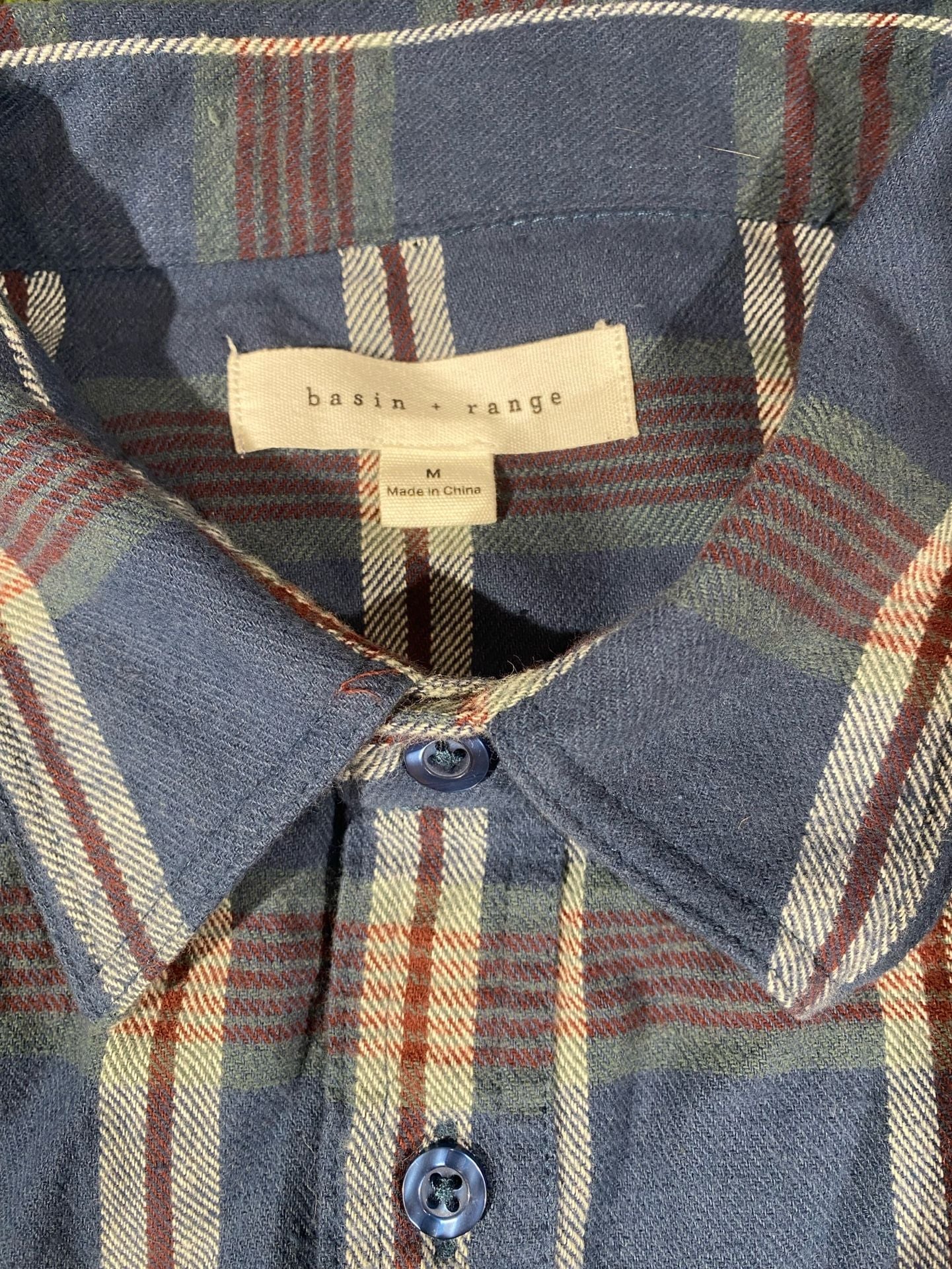 Basin and Range Plaid short Sleeve Button Down swimsuit cover Size M Blue 4