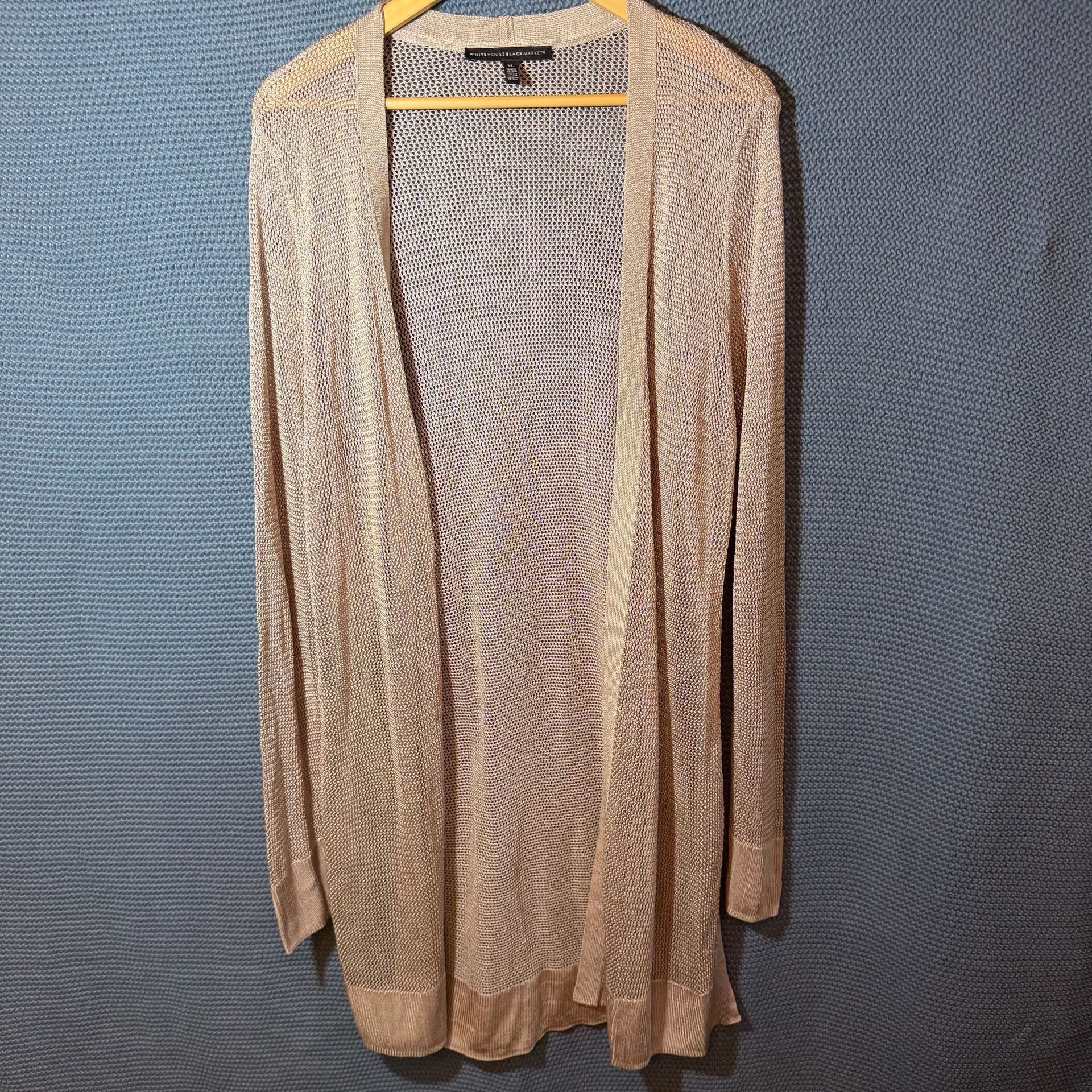 White House Black Market Open Stitch Longline Cardigan Size XL/XG Beige 2
