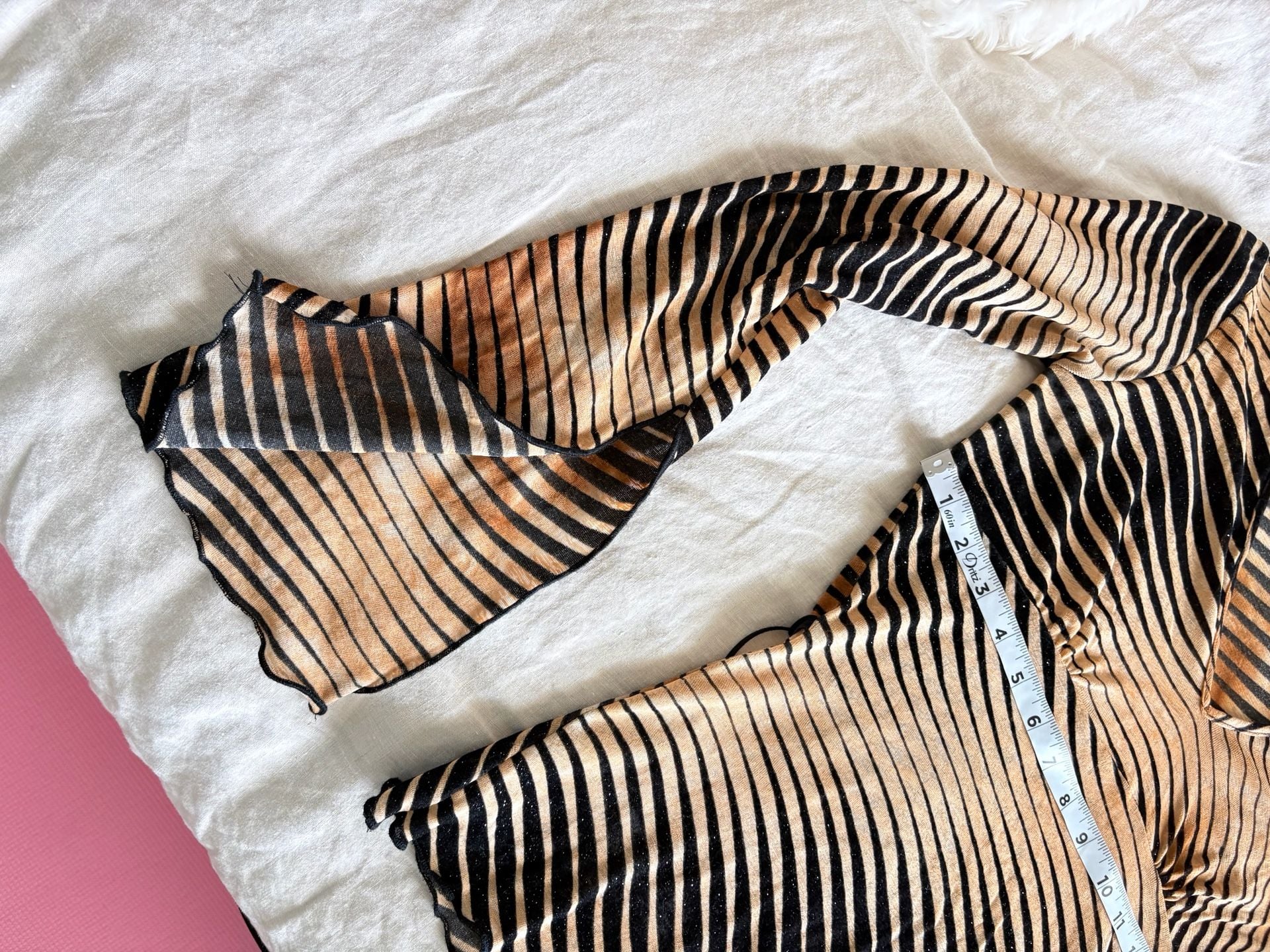 Forever 21 Y2K Striped Wrap Top Brown Black Shimmer Long Sleeve Ethereal Whimsy Boho 10