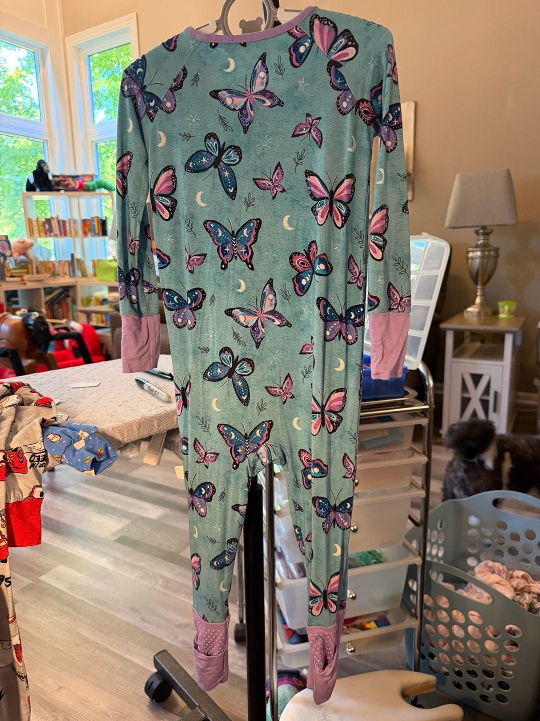 Lazy Bones 2way Zipper Pajama Convertible Foot Blue Purple Butterfly Size 18-24M 3