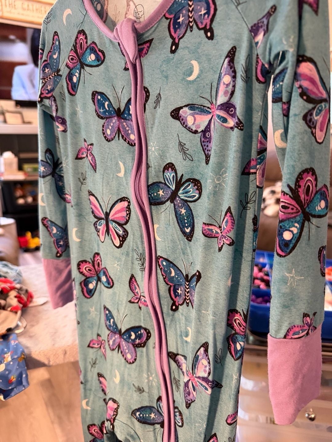 Lazy Bones 2way Zipper Pajama Convertible Foot Blue Purple Butterfly Size 18-24M 4