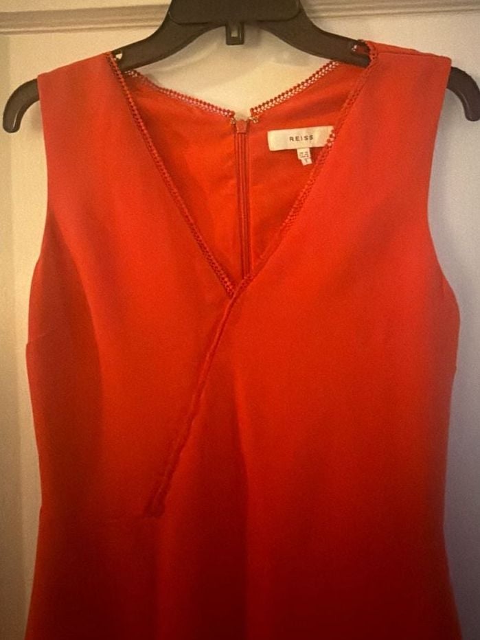 Reiss Red Lace Trim Dress Size 4 2